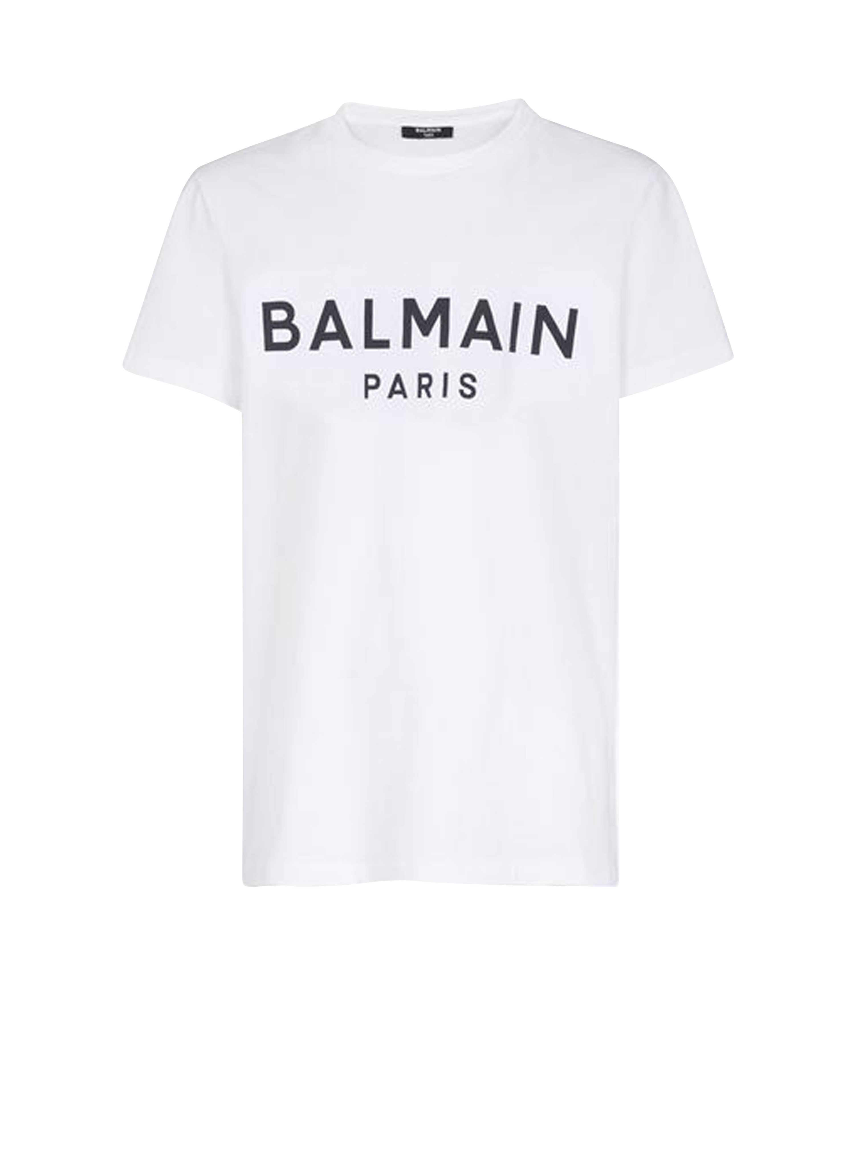 T-shirt in cotone eco-design con logo Balmain floccato, bianco
