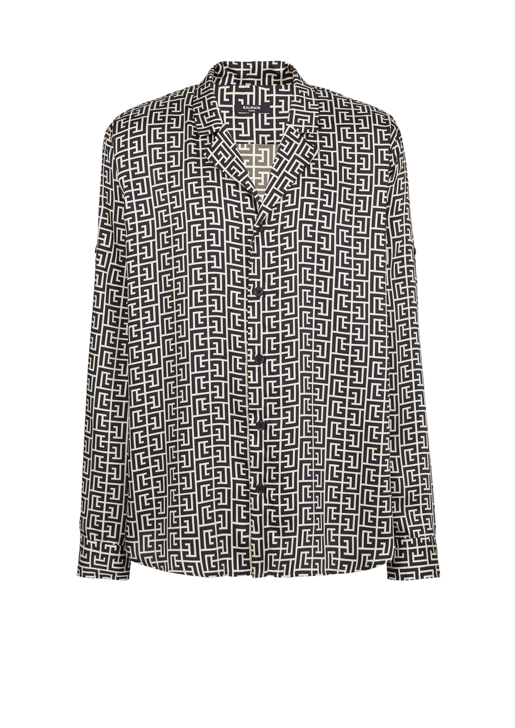 Camicia pigiama con monogramma Balmain, nero, hi-res