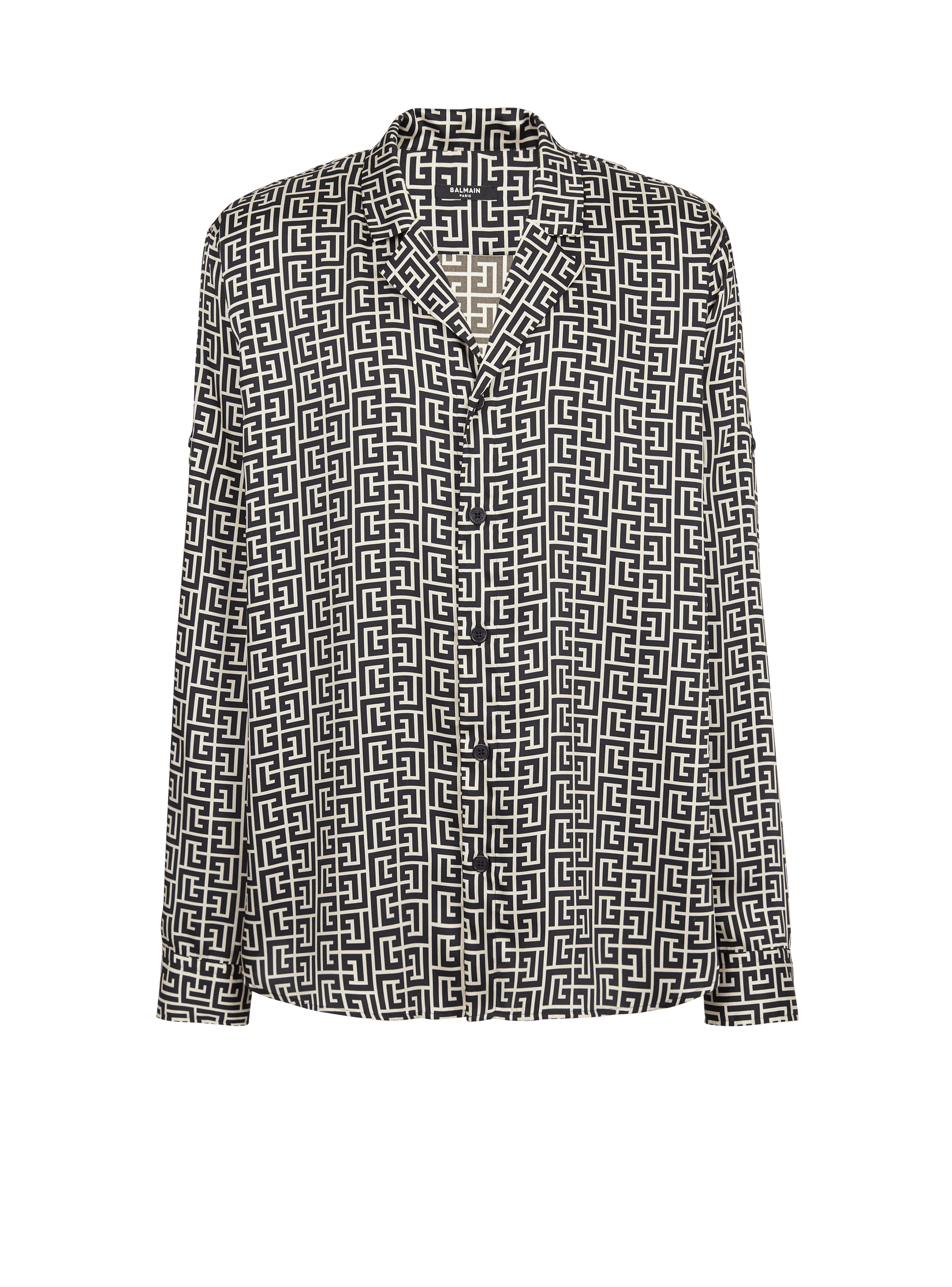 Camicia pigiama con monogramma Balmain, nero