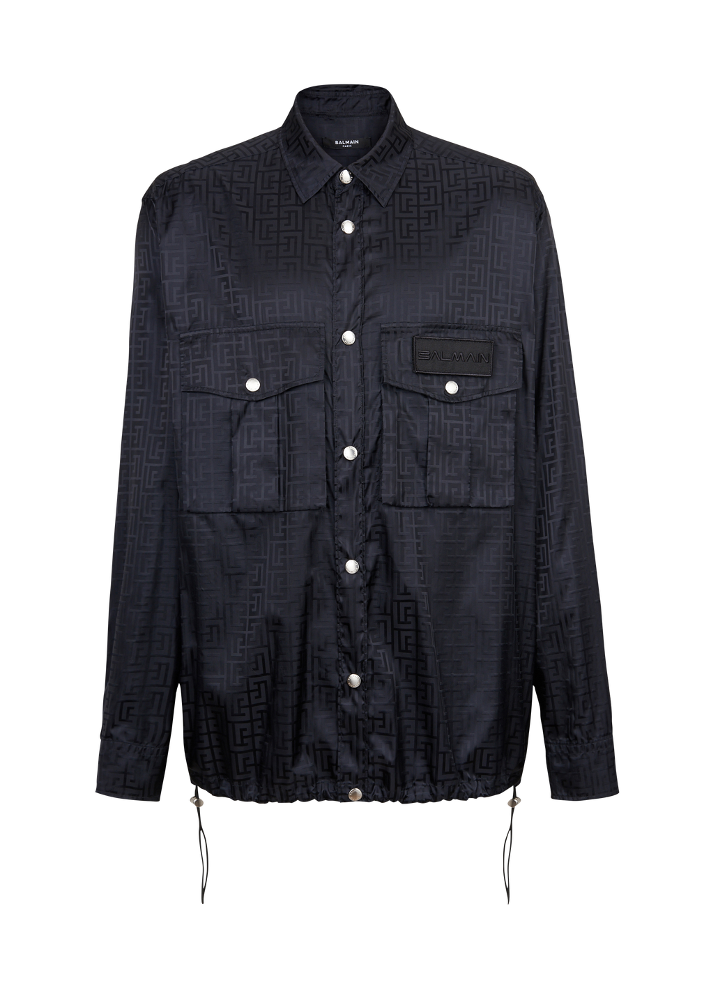 Camicia in nylon con monogramma Balmain, nero, hi-res