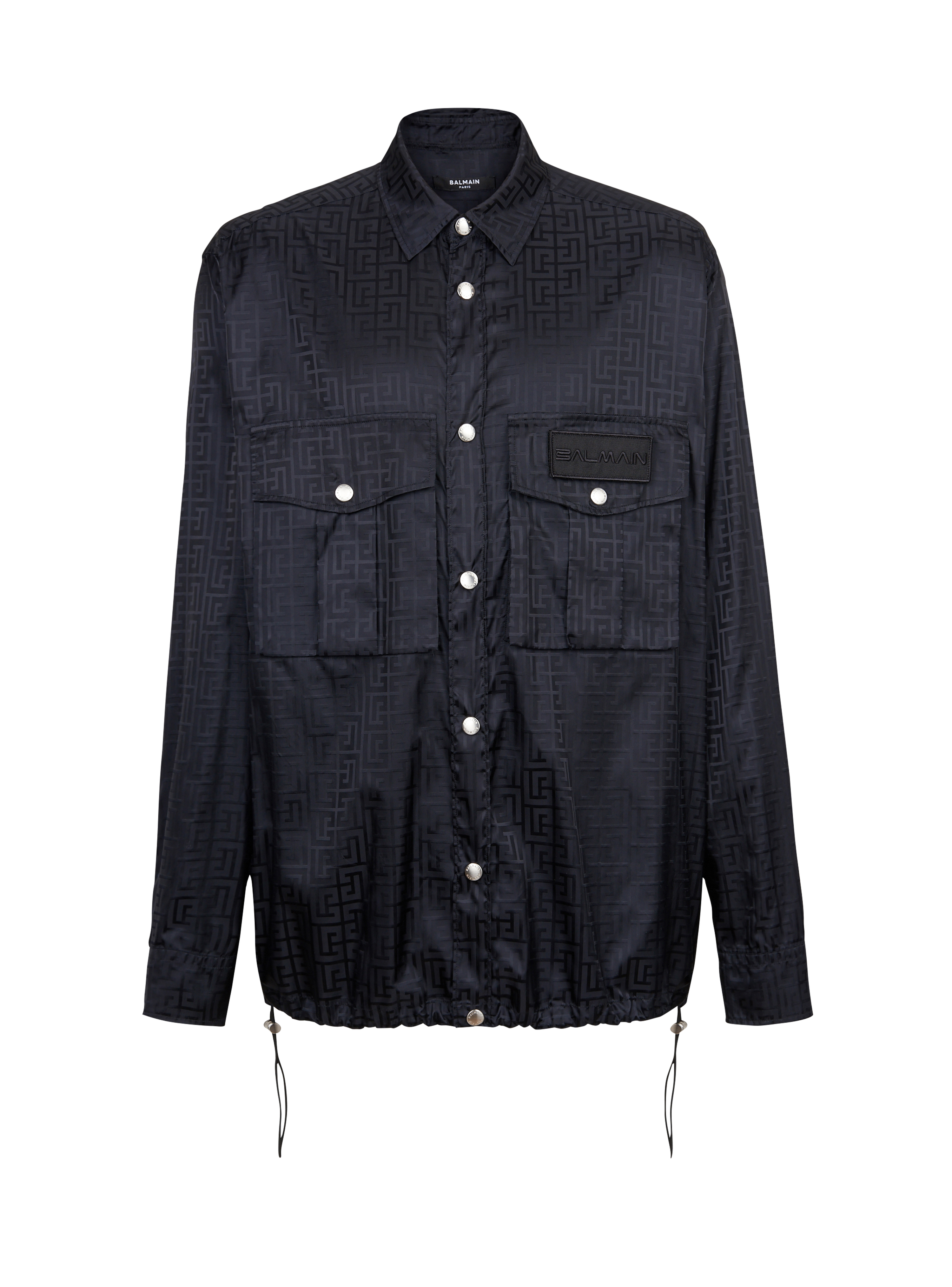 Camicia in nylon con monogramma Balmain, nero