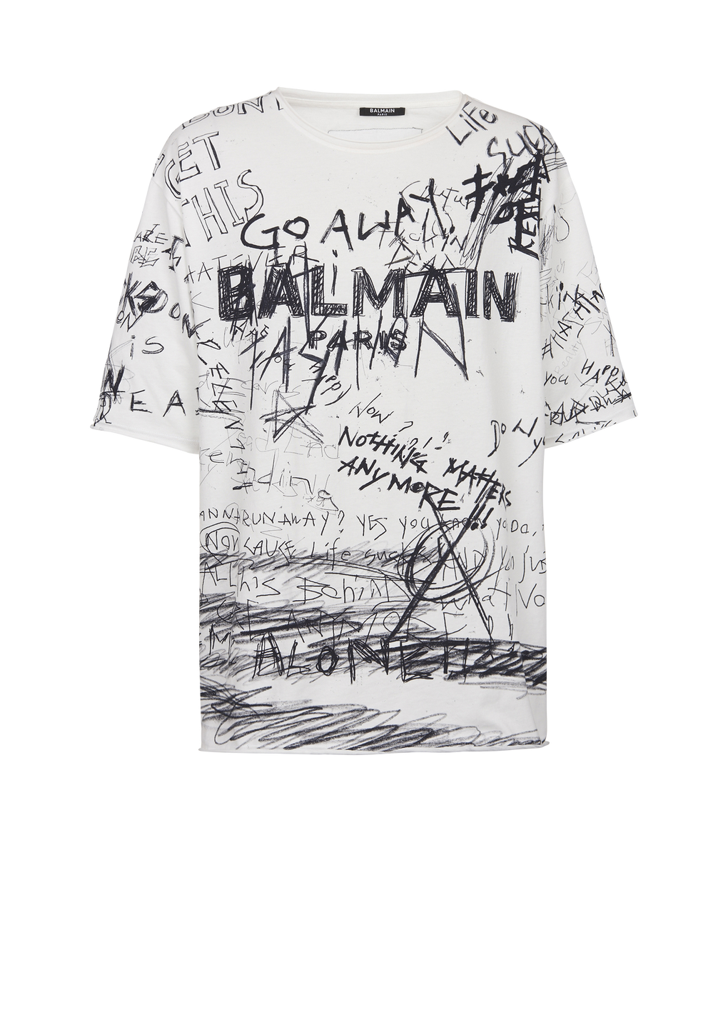 T-shirt oversize in cotone con stampa “GO AWAY”, bianco, hi-res