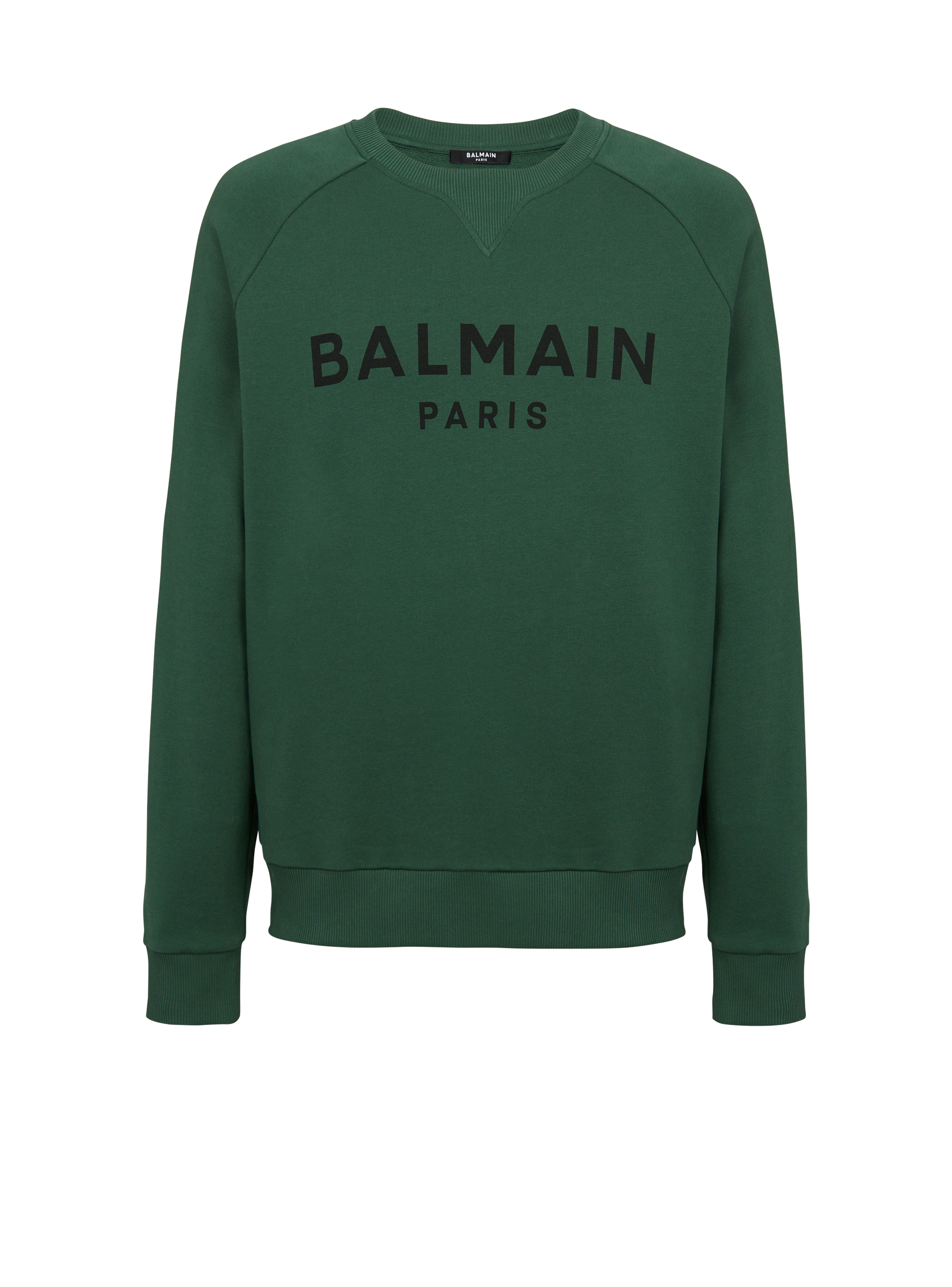 Felpa in cotone con logo Balmain Paris nero, verde