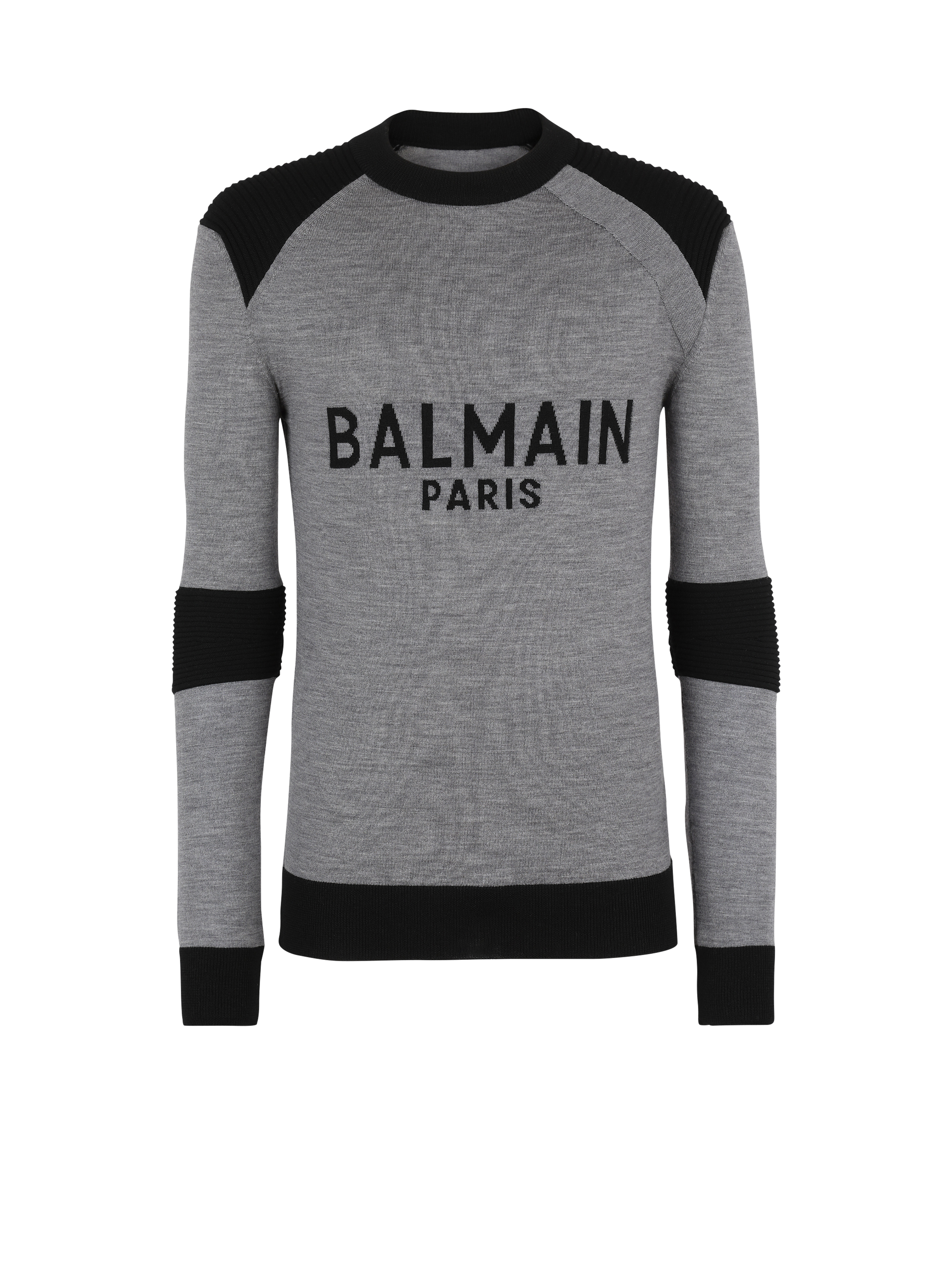 Maglia in lana con logo Balmain Paris, grigio