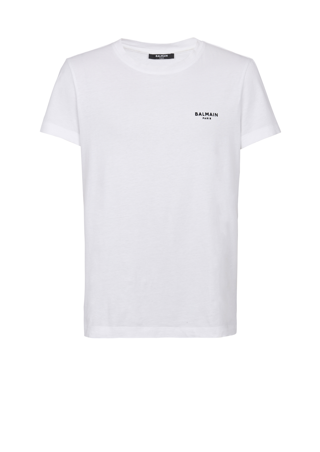 T-shirt in cotone eco-design con piccolo logo Balmain floccato, bianco, hi-res