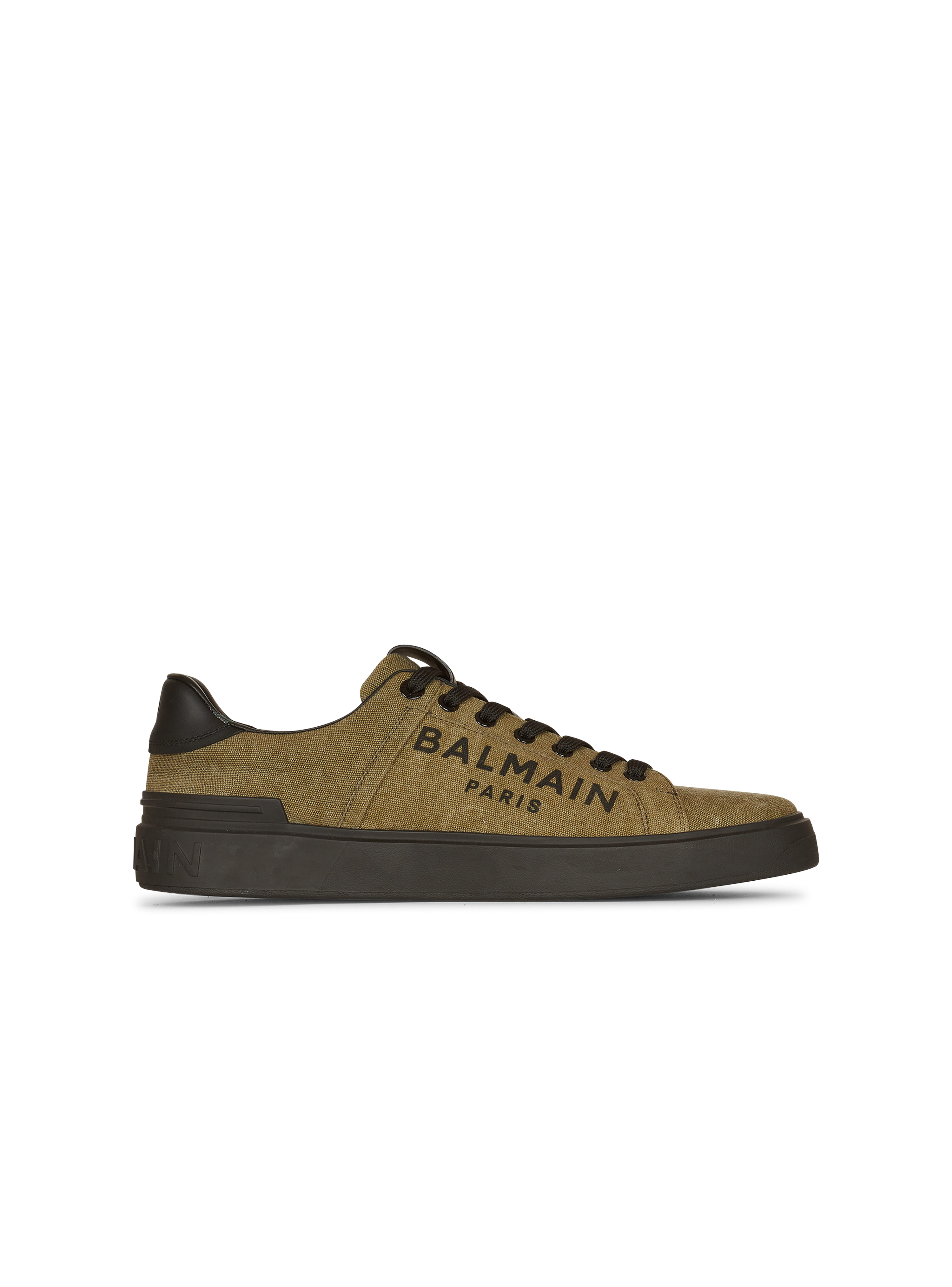 Sneakers B-Court in tela con logo Balmain, kaki