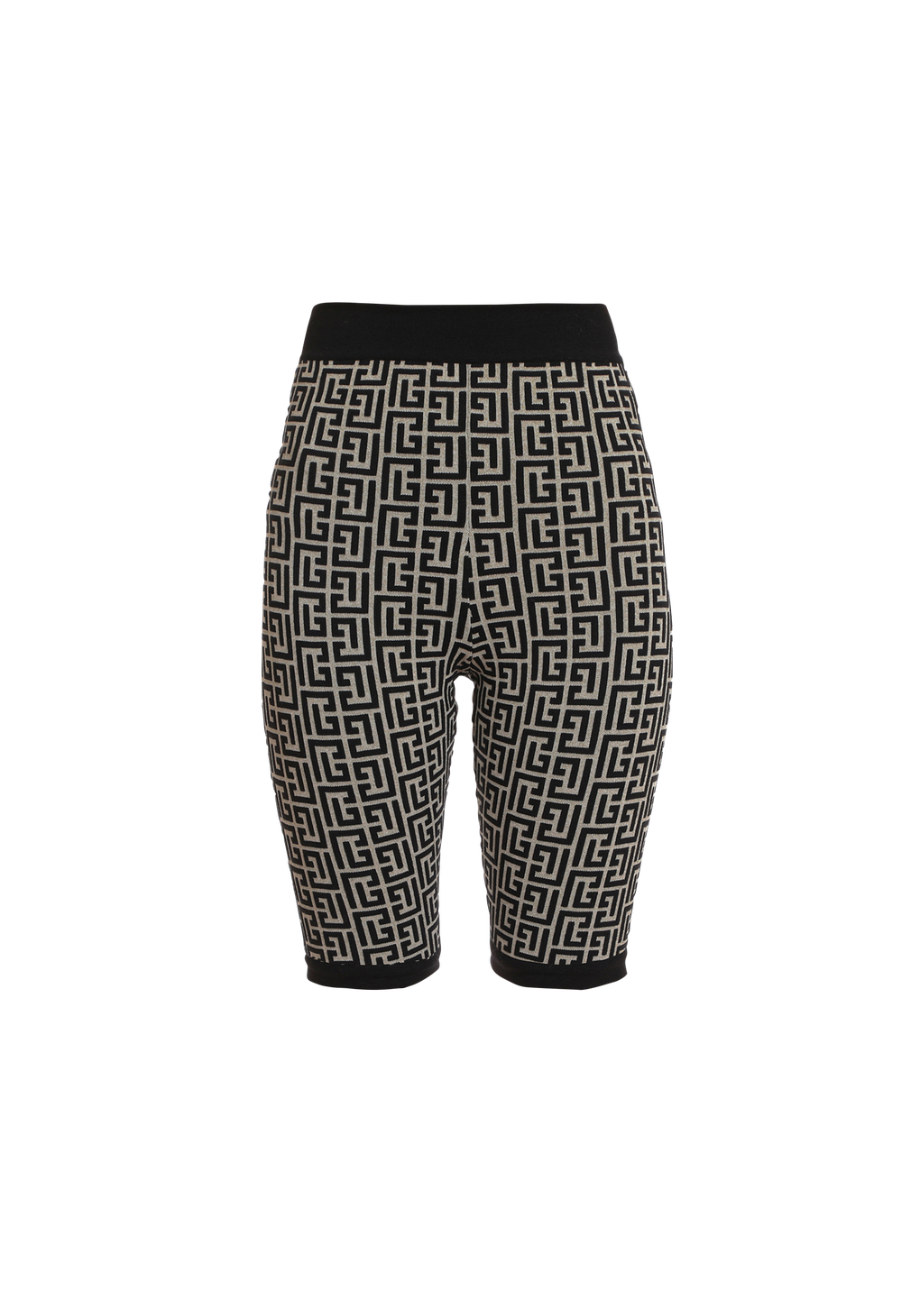 Shorts bicolore in maglia jacquard con monogramma Balmain, nero, hi-res