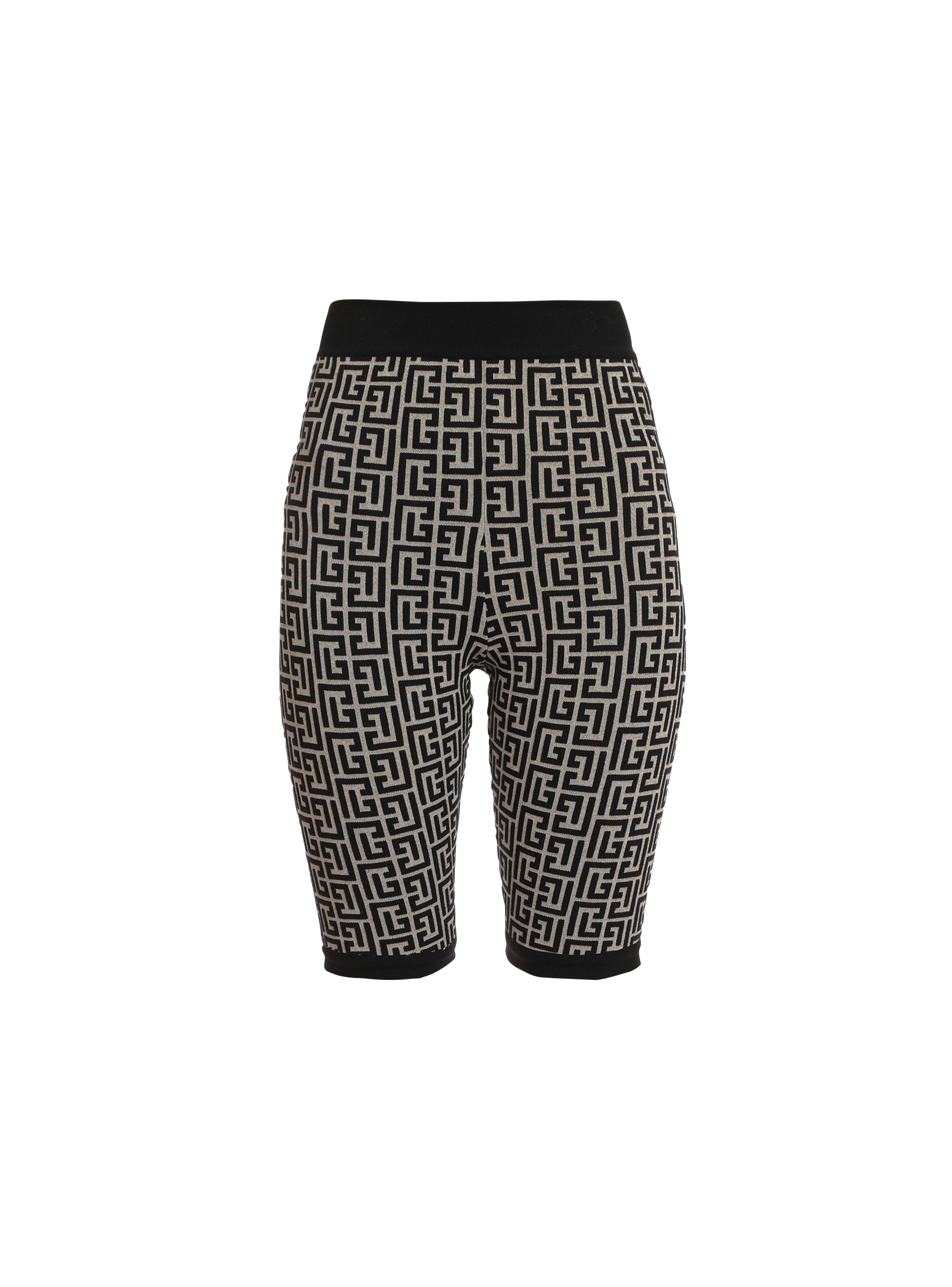 Shorts bicolore in maglia jacquard con monogramma Balmain, nero