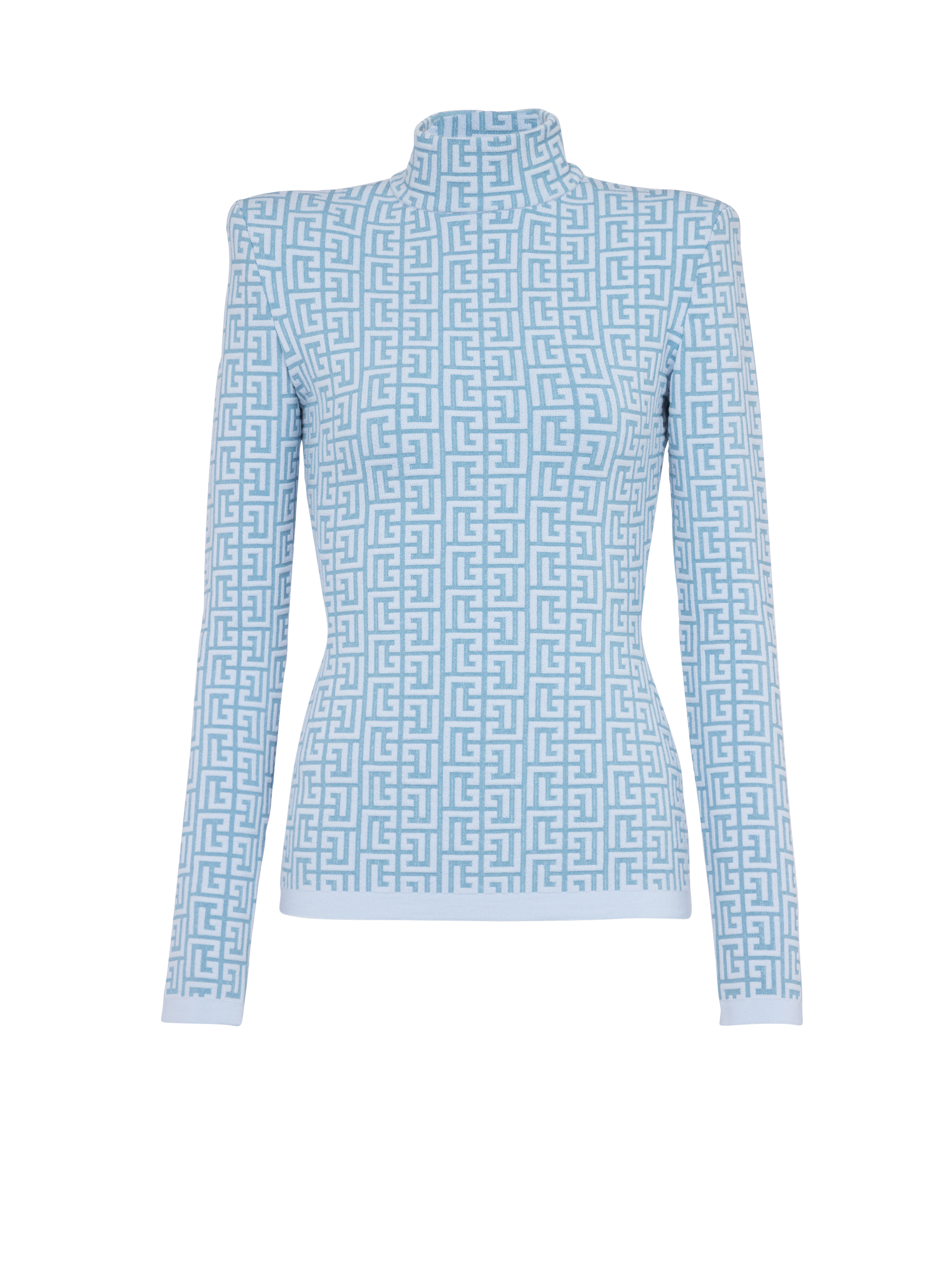 Pullover in maglia con monogramma Balmain, blu