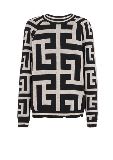 Pullover in lana con maxi monogramma Balmain