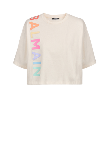 T-shirt corta in cotone con logo Balmain stampato