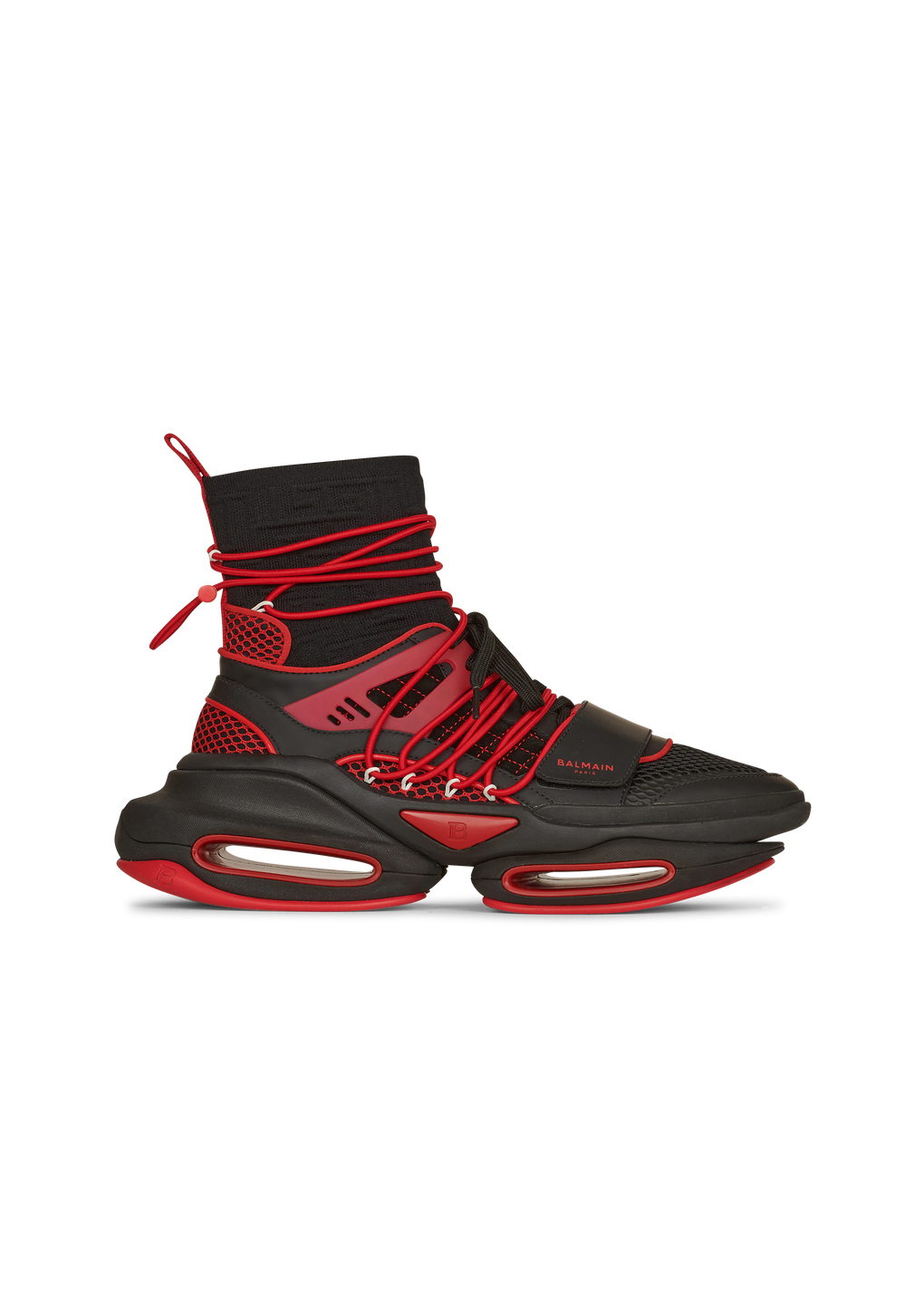 Sneakers alte B-Bold in maglia e mesh bicolor, rosso, hi-res