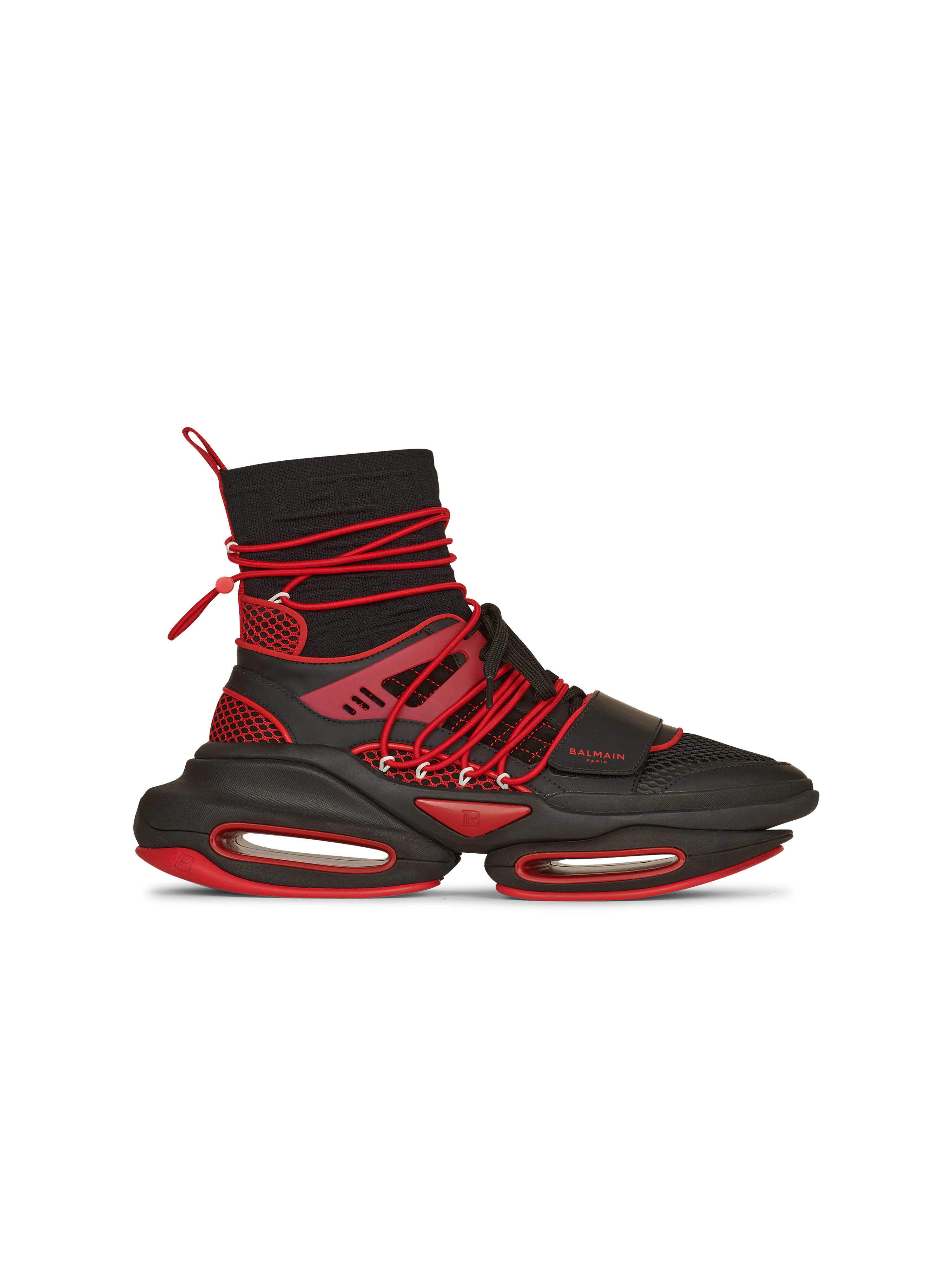 Sneakers alte B-Bold in maglia e mesh bicolor, rosso