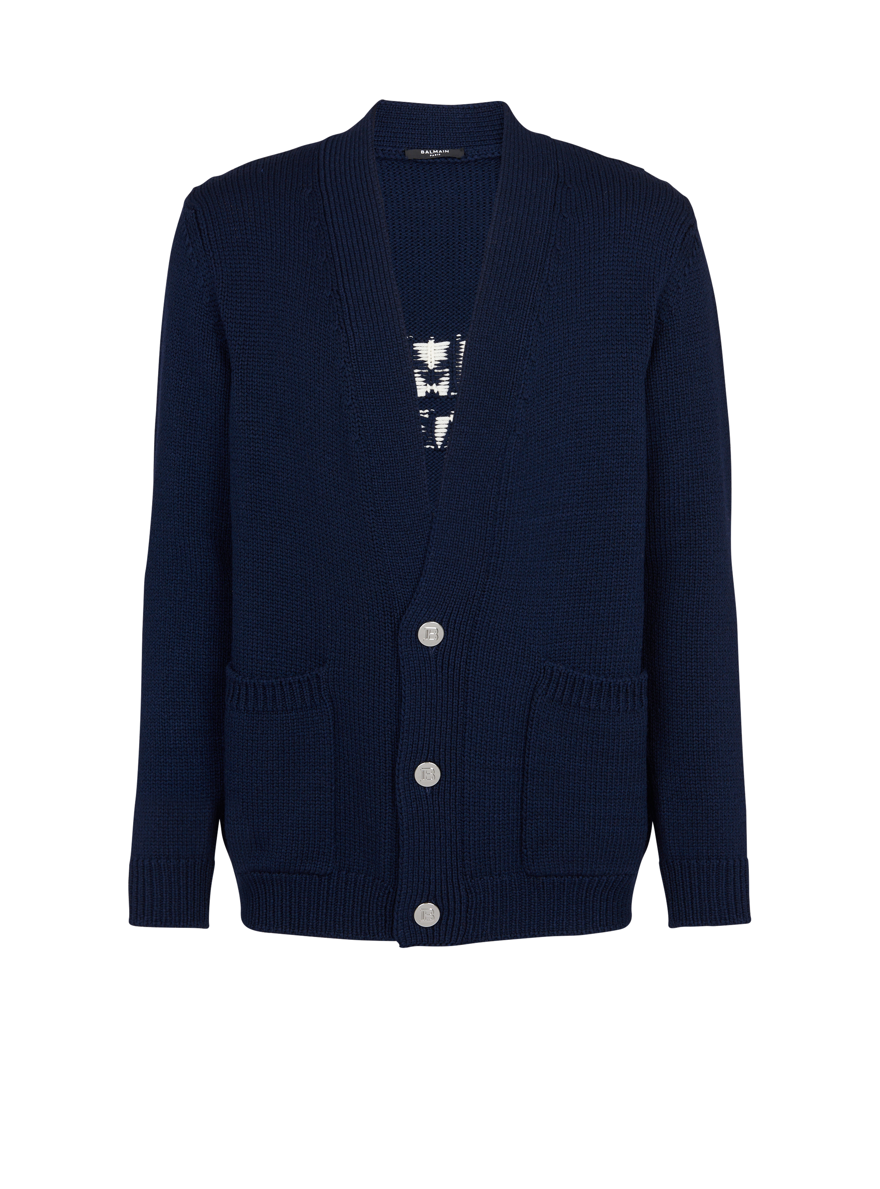 Cardigan in maglia con logo Balmain Paris, blu