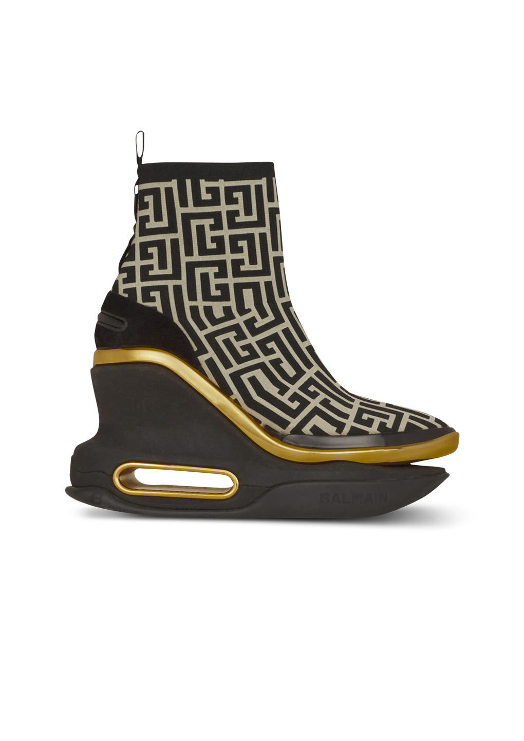 Sneakers con zeppa B-Bold in maglia con monogramma Balmain, nero, hi-res