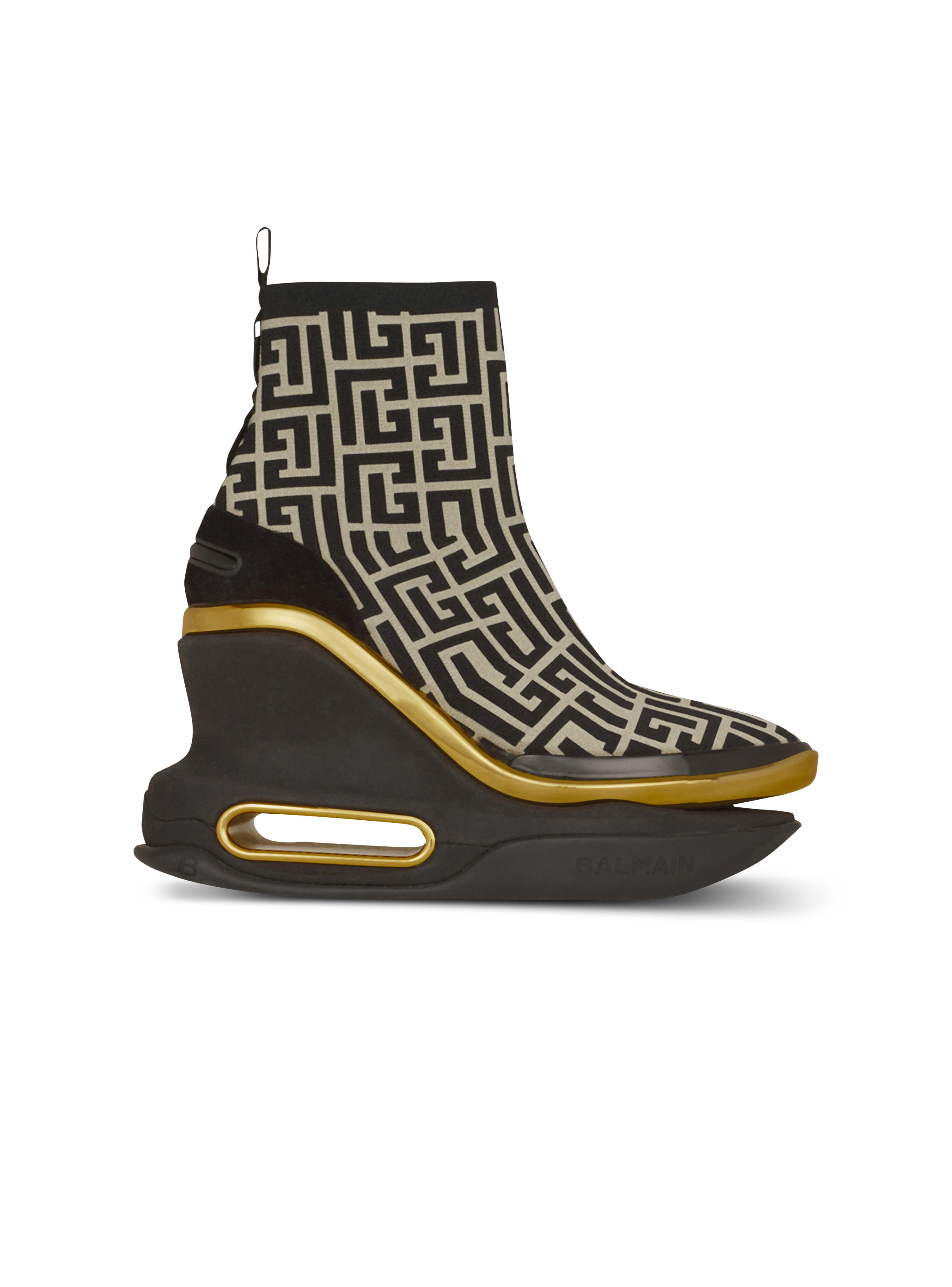Sneakers con zeppa B-Bold in maglia con monogramma Balmain, nero