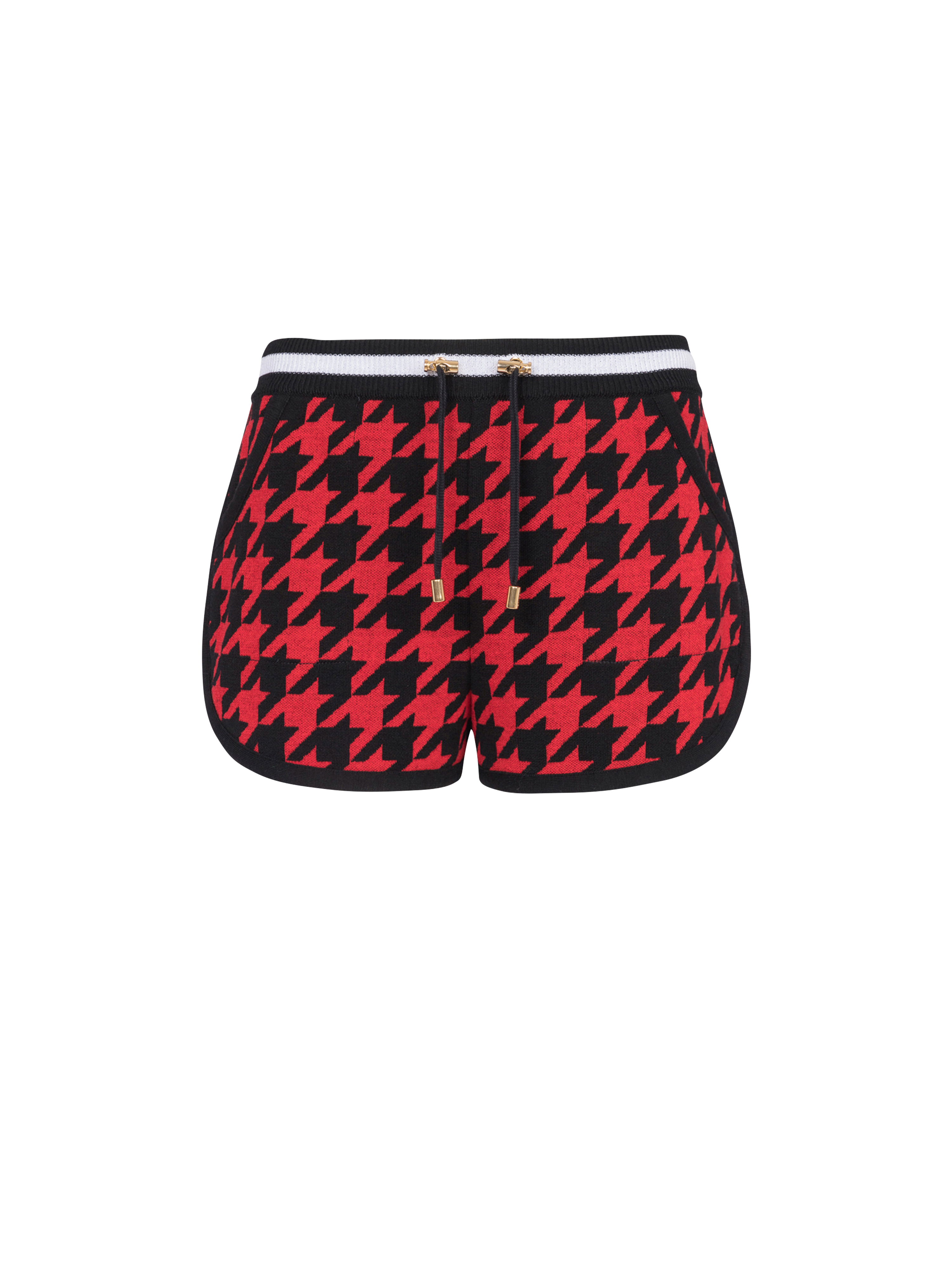 Shorts in maglia con stampa pied-de-poule, rosso