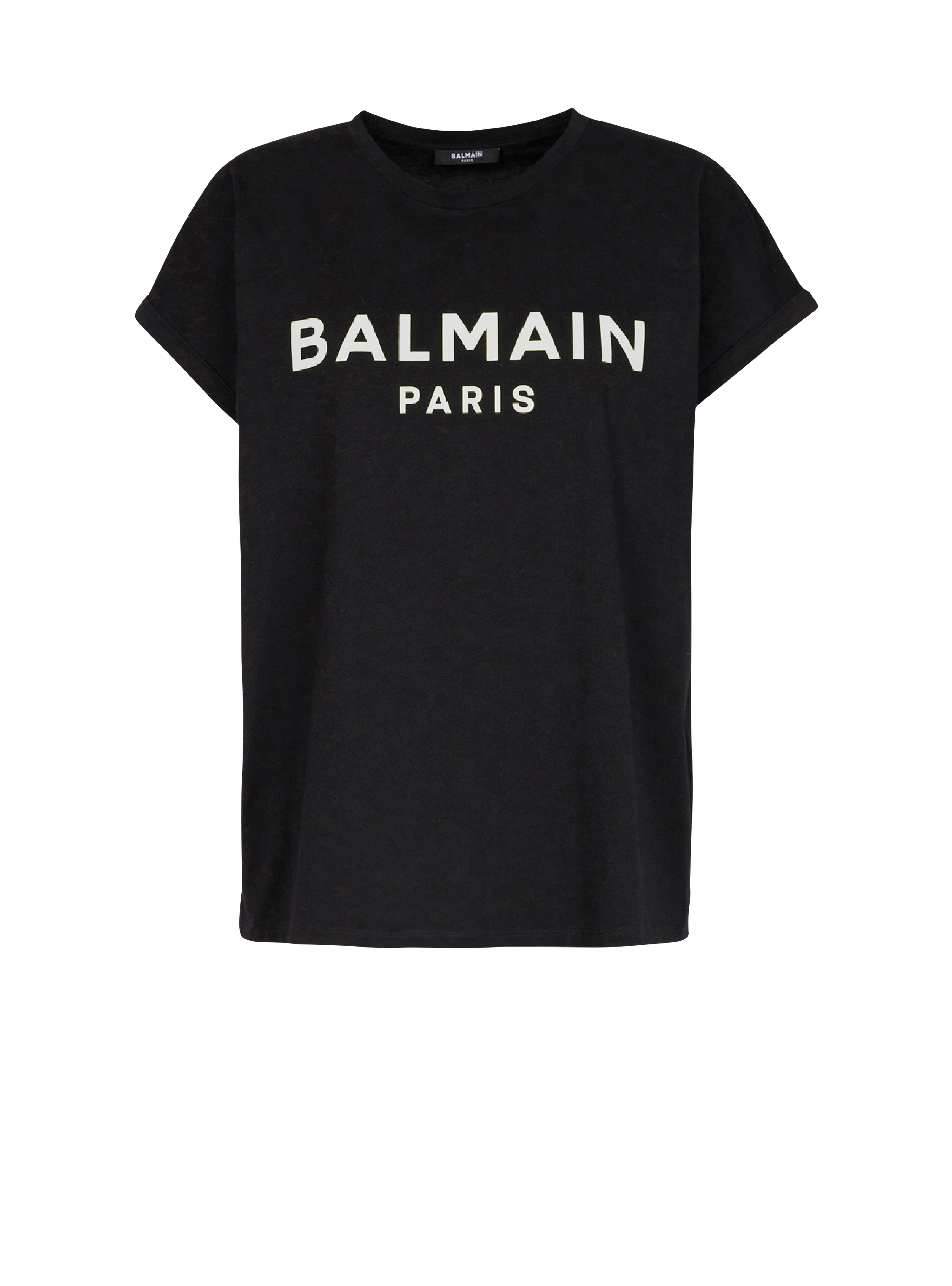 T-shirt in cotone eco-design con logo Balmain, nero