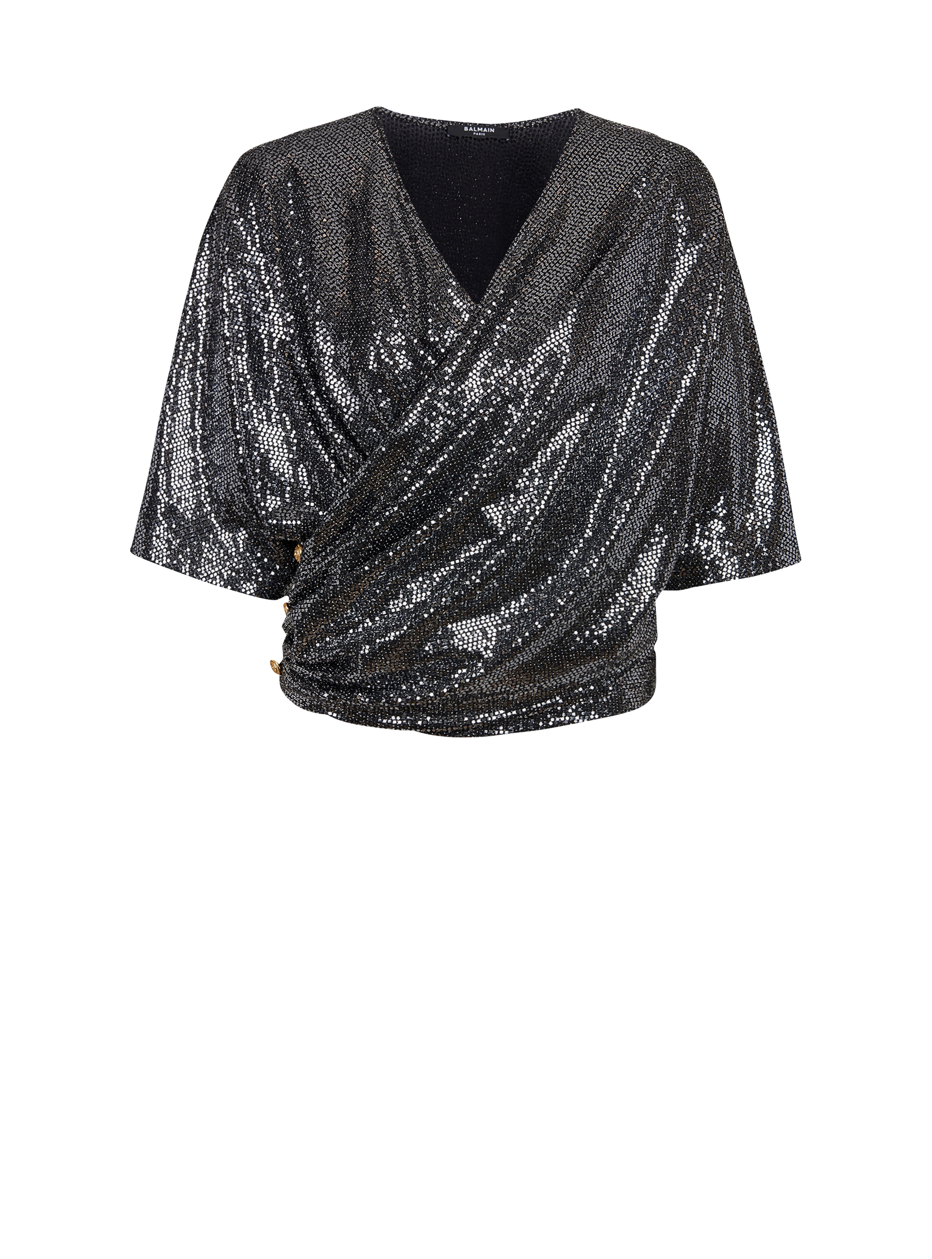 T-shirt in jersey con paillettes, argento