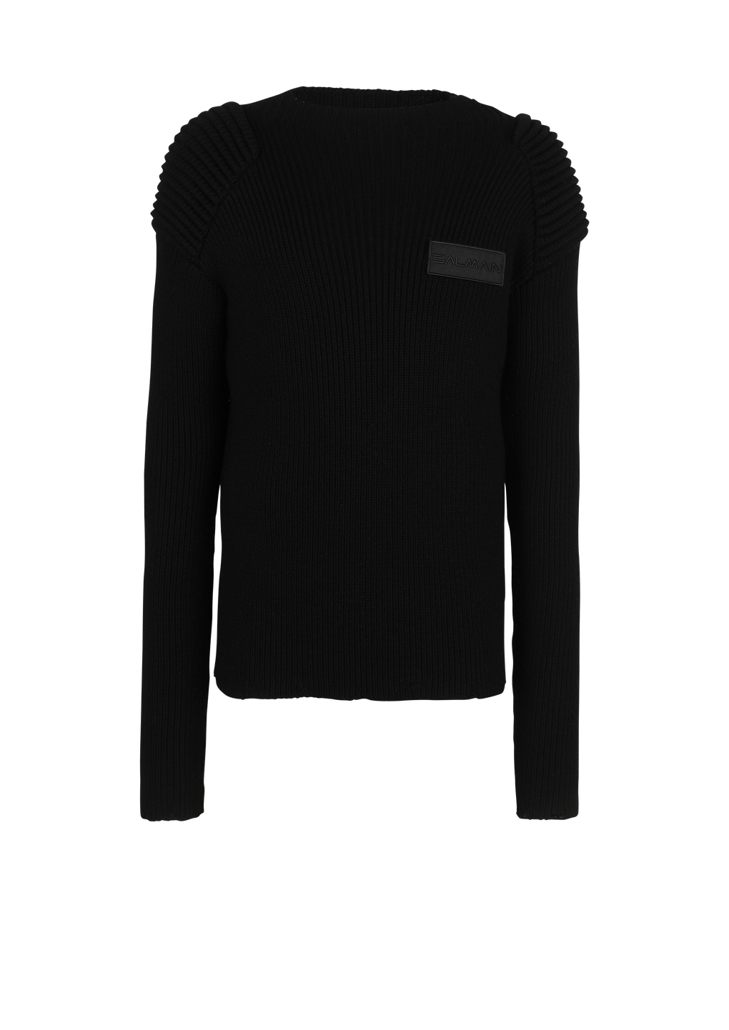 Pullover in lana con logo Balmain, nero, hi-res