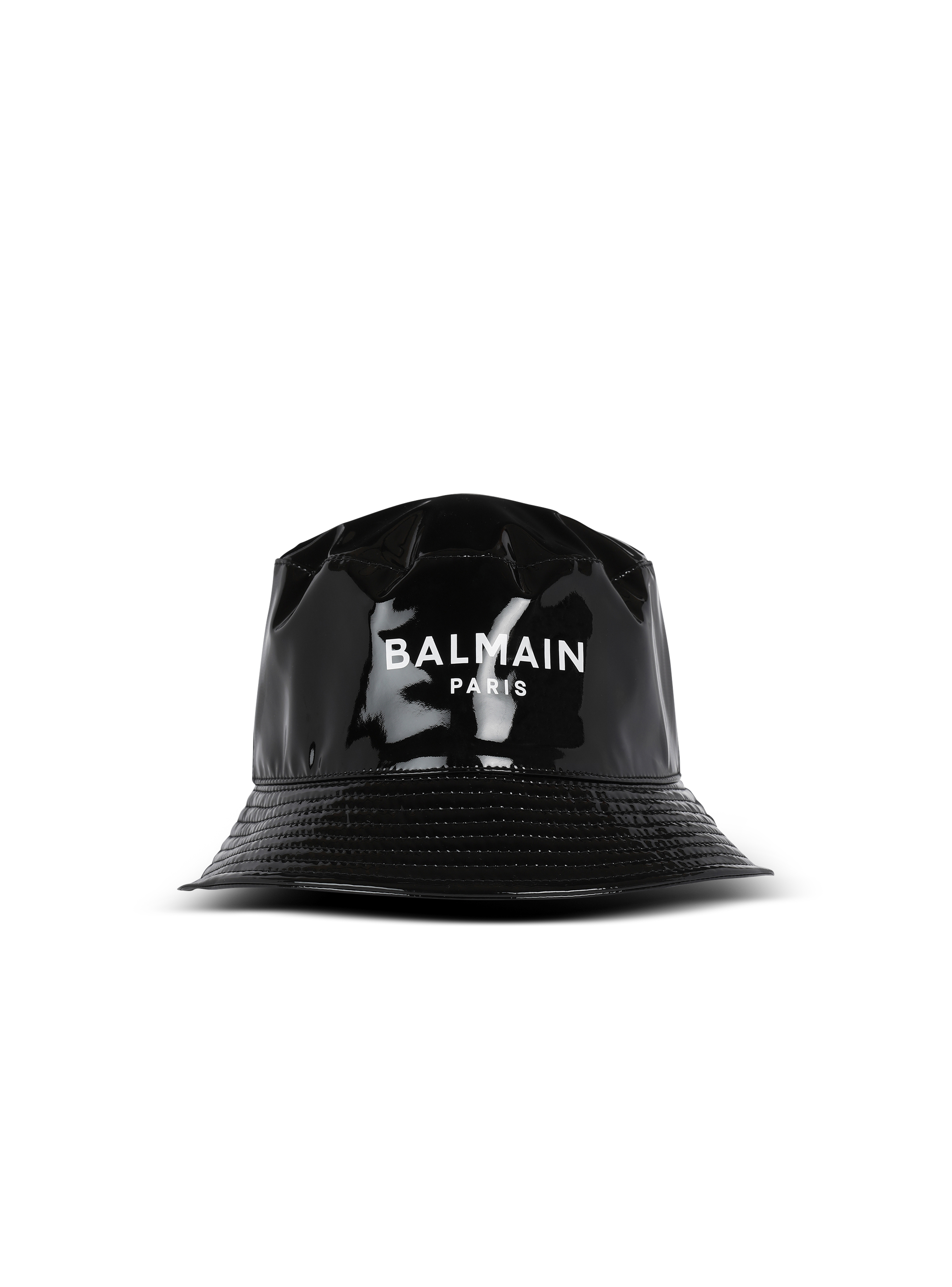 Cappello alla pescatora in vinile con logo Balmain, nero