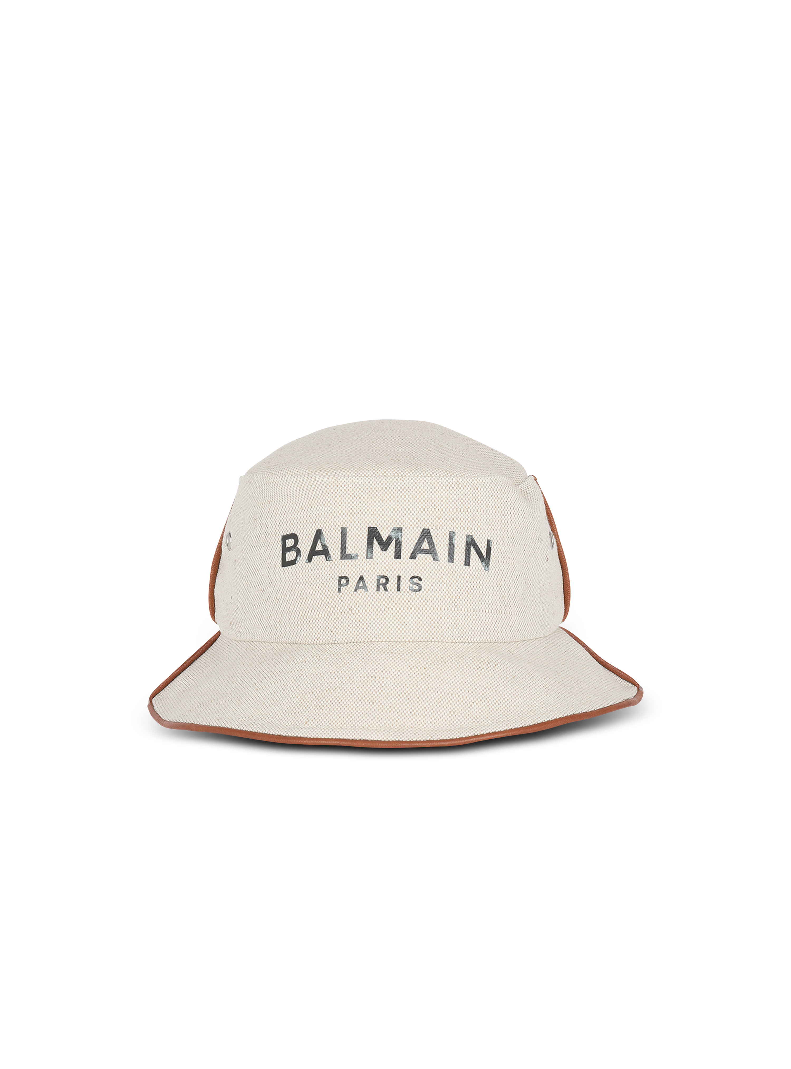 Cappello da pescatore B-Army in cotone con logo Balmain marrone, bianco