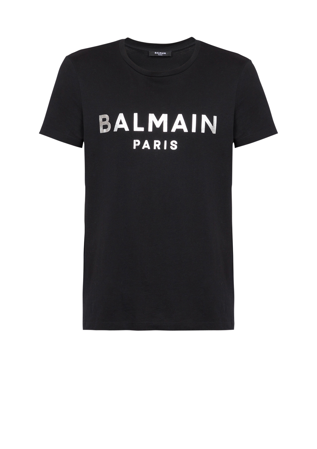 T-shirt in cotone con logo Balmain Paris, argento, hi-res