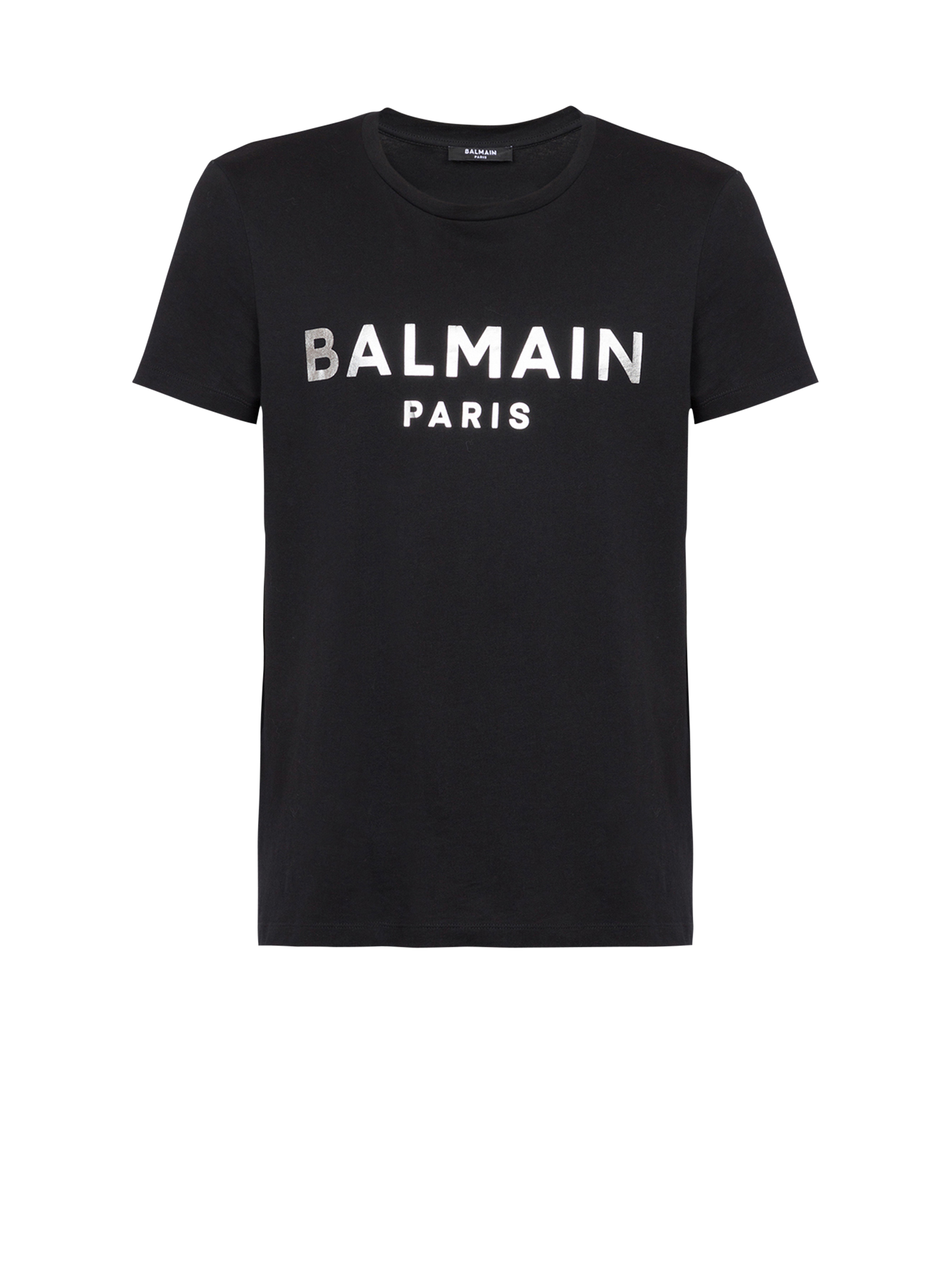 T-shirt in cotone con logo Balmain Paris, argento