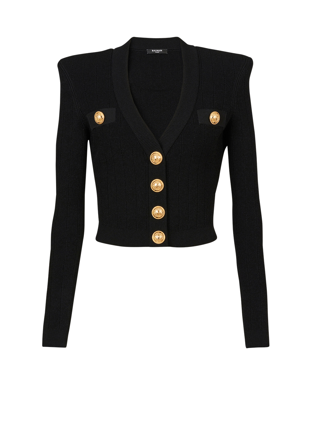 Cardigan corto in maglia eco-design con bottoni dorati, nero, hi-res