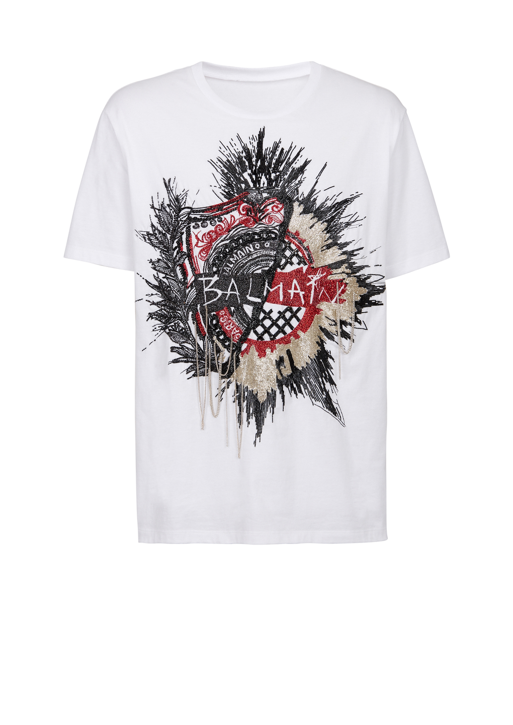 T-shirt oversize in cotone con logo Balmain ricamato, bianco, hi-res