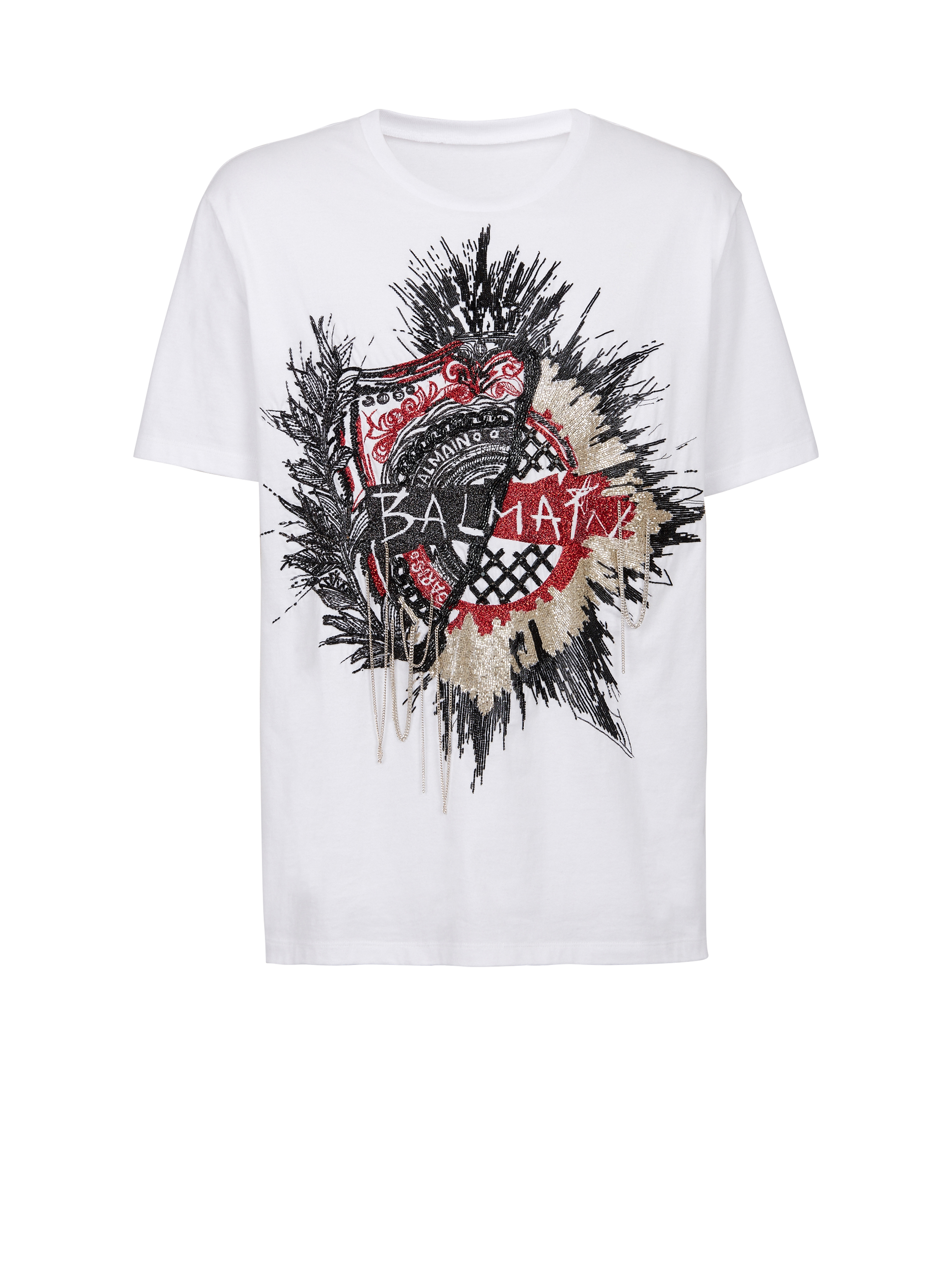 T-shirt oversize in cotone con logo Balmain ricamato, bianco