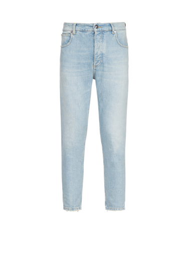 Jeans slim-fit in denim eco-design con logo Balmain in rilievo