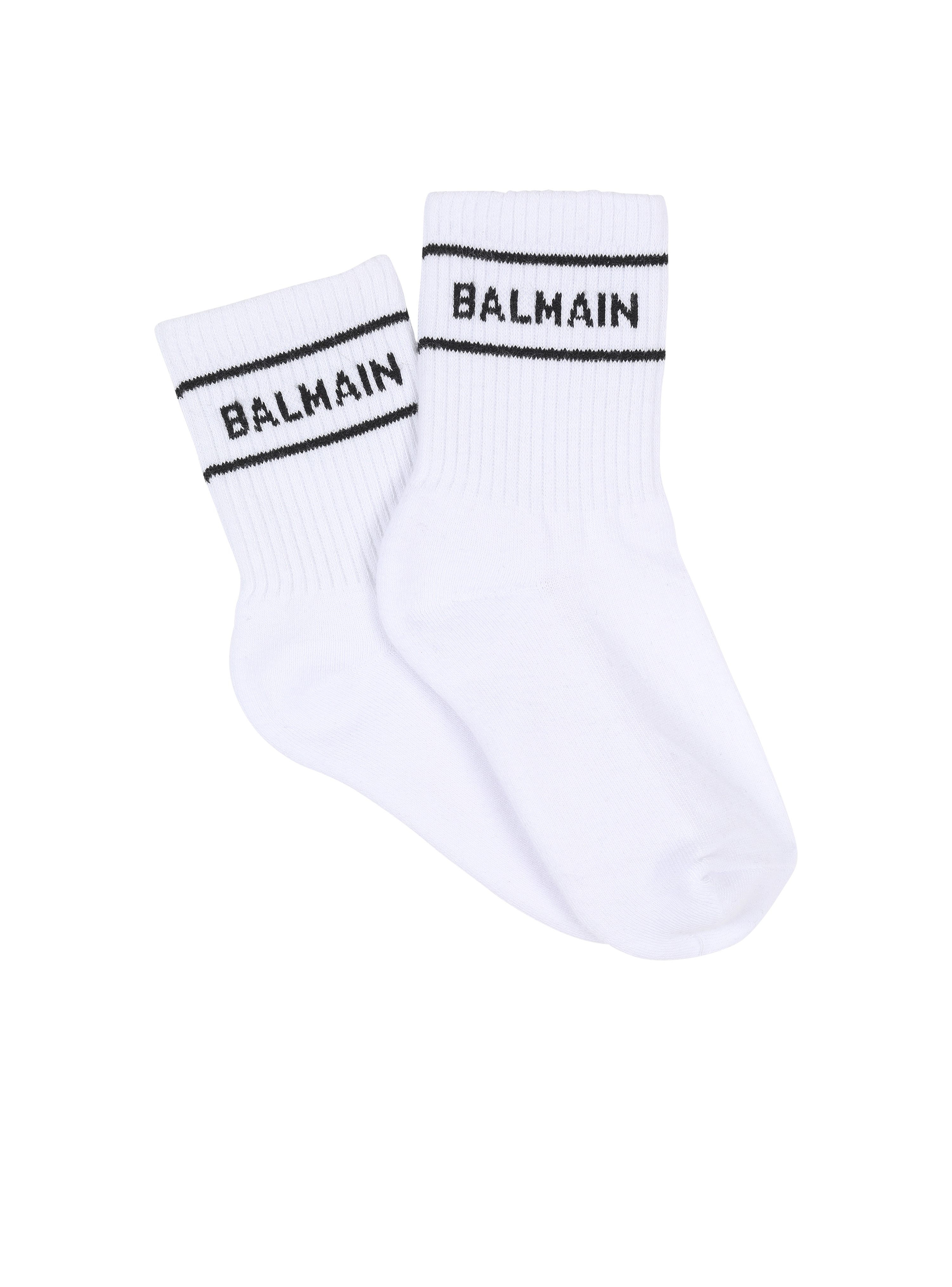 Calzini in cotone con logo Balmain, bianco
