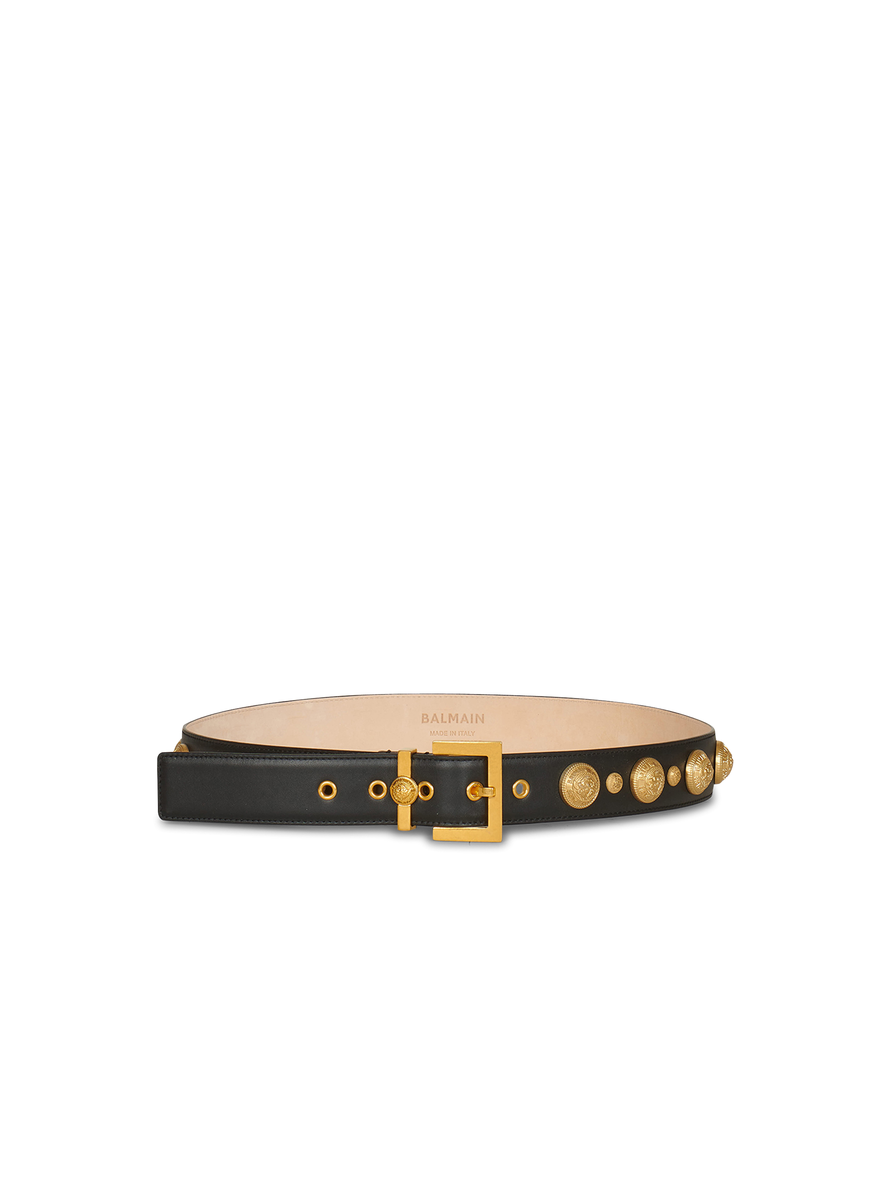 Cintura Coin Belt in pelle con dettagli dorati, nero