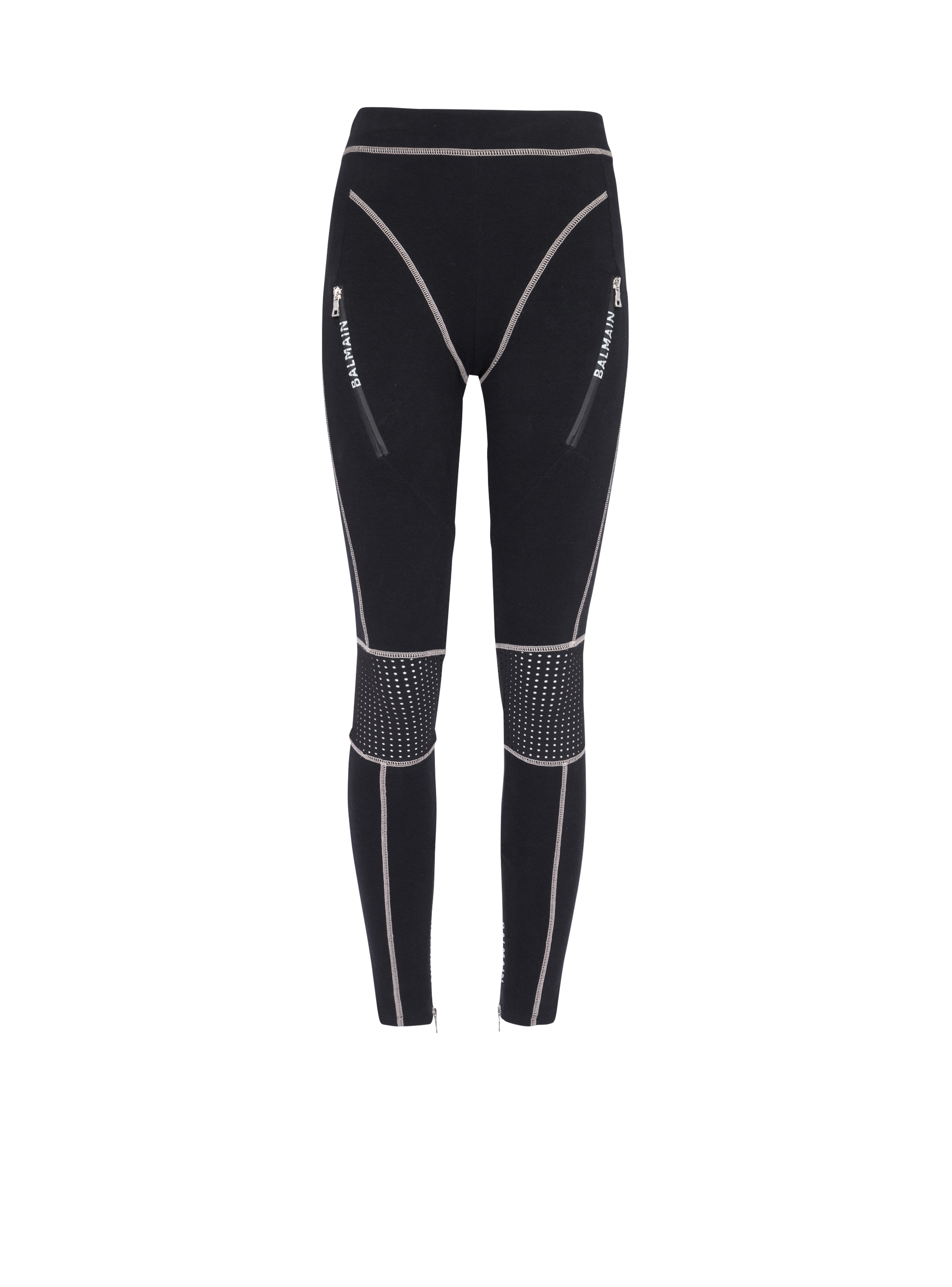 Leggings in jersey con monogramma Balmain, nero