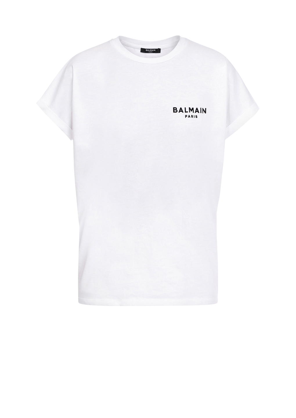 T-shirt in cotone eco-design con piccolo logo Balmain floccato, bianco, hi-res