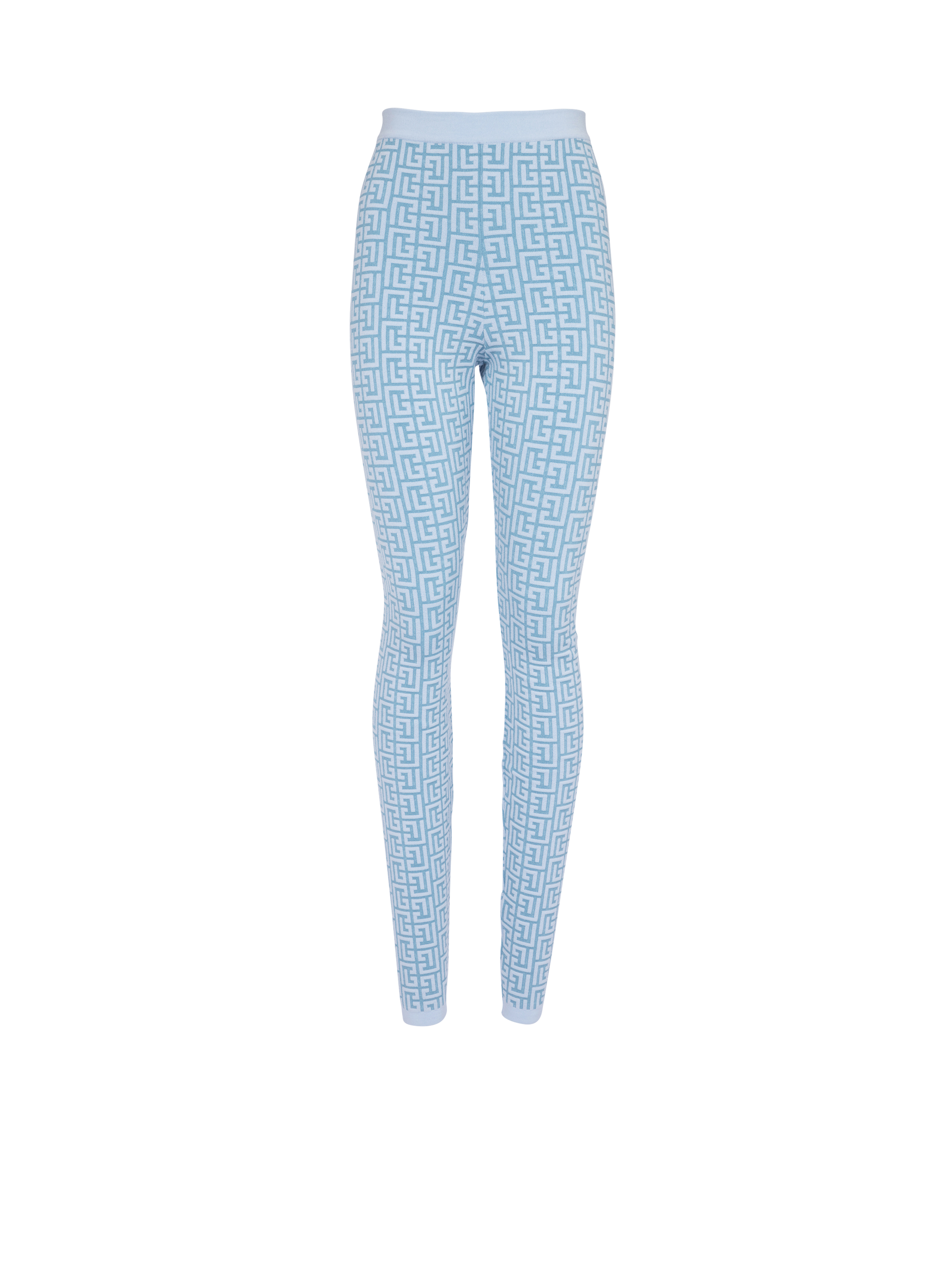 Leggings in maglia con monogramma Balmain, blu