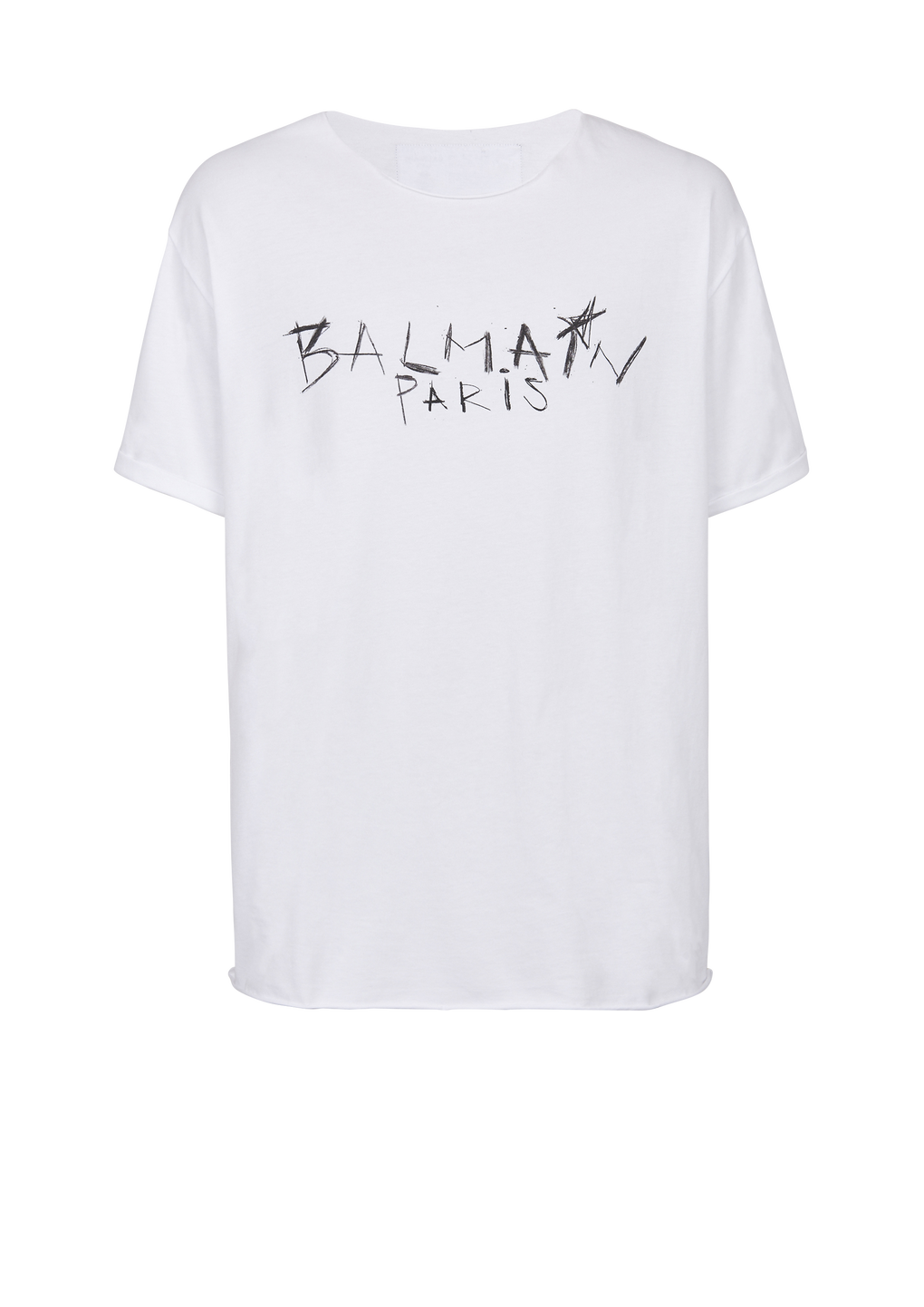 T-shirt in cotone con logo Balmain Paris graffiti, bianco, hi-res