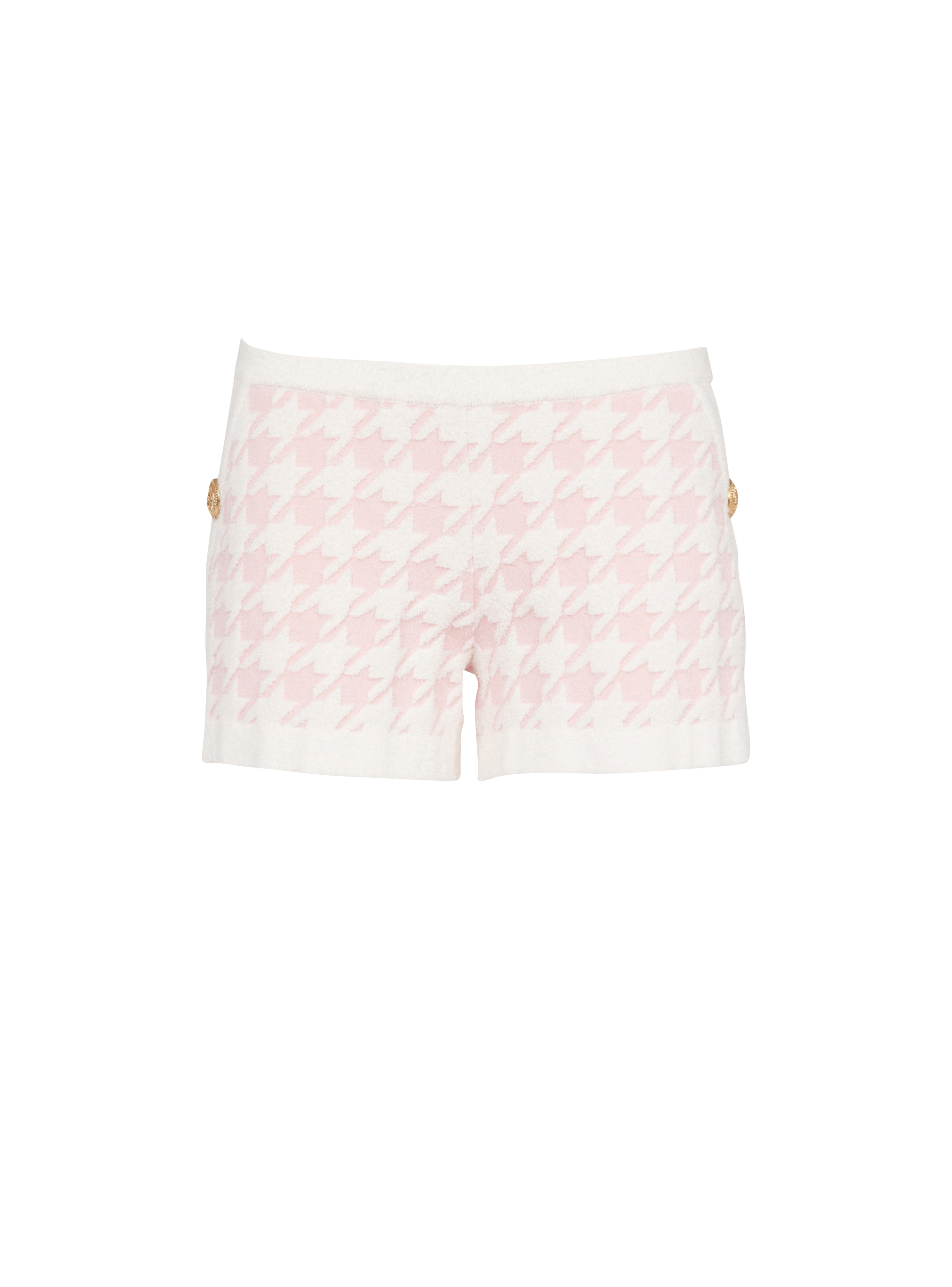 Shorts in tweed a vita alta con stampa pied-de-poule, rosa