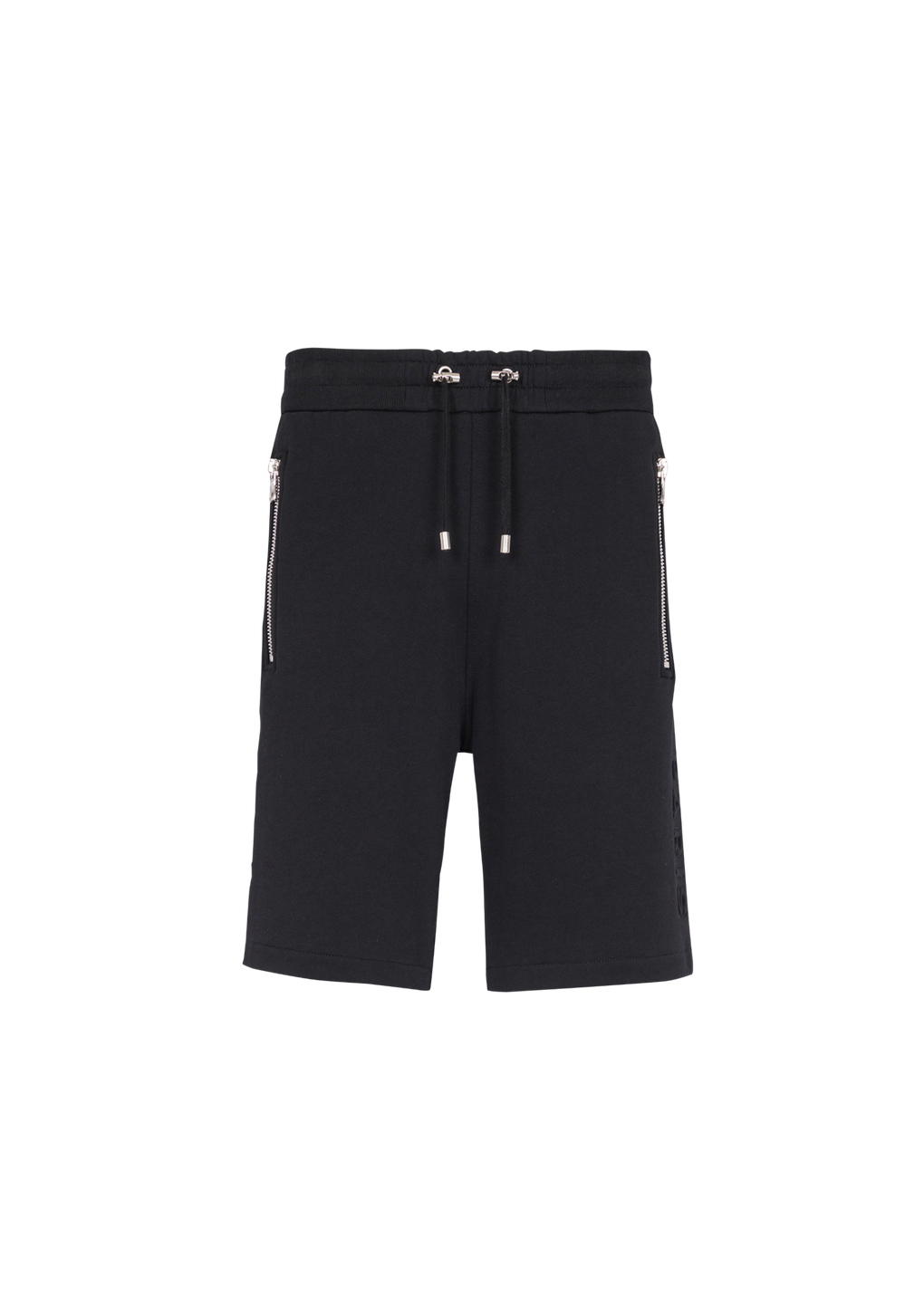 Shorts in cotone con logo Balmain Paris goffrato, nero, hi-res