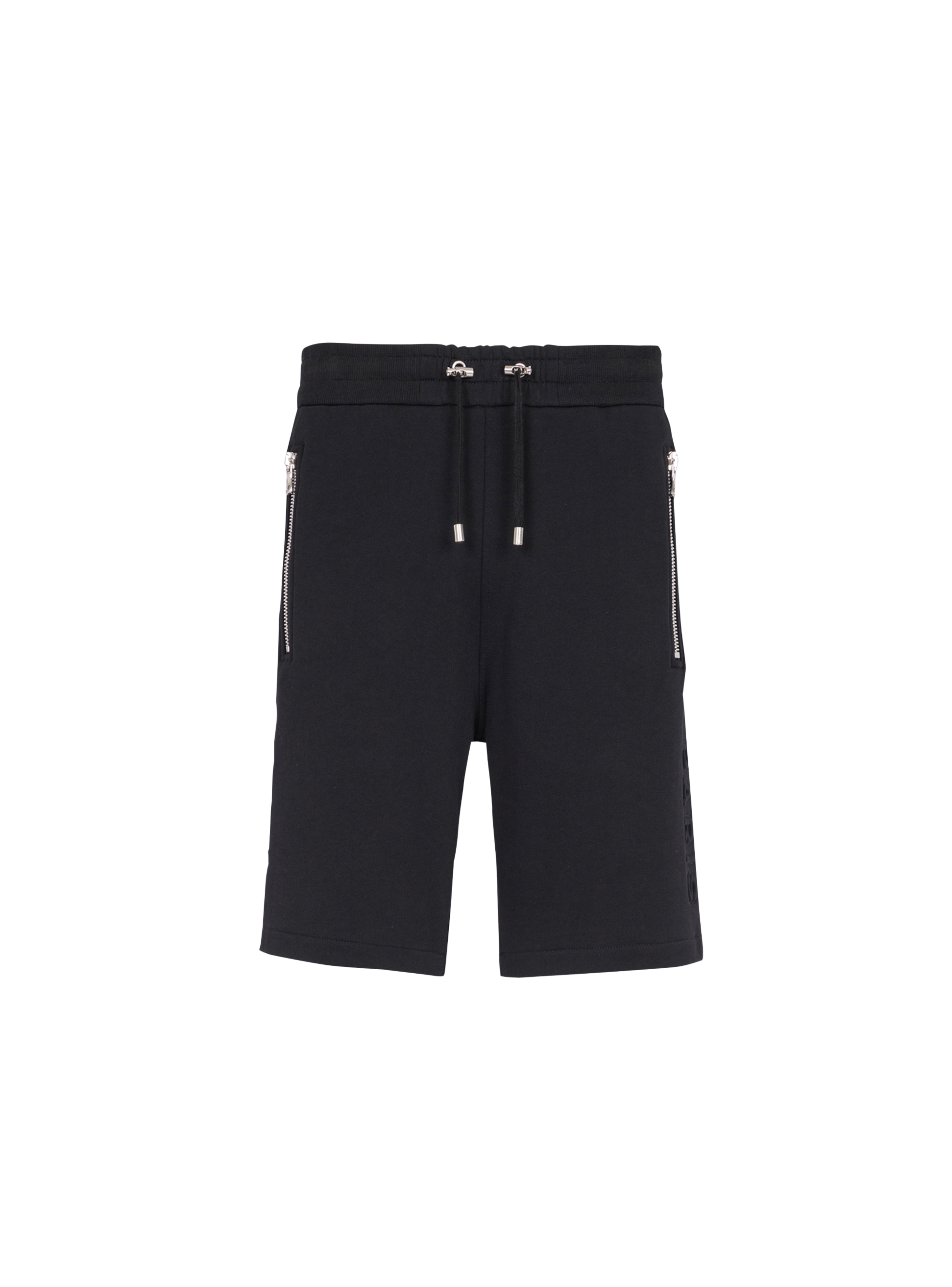 Shorts in cotone con logo Balmain Paris goffrato, nero