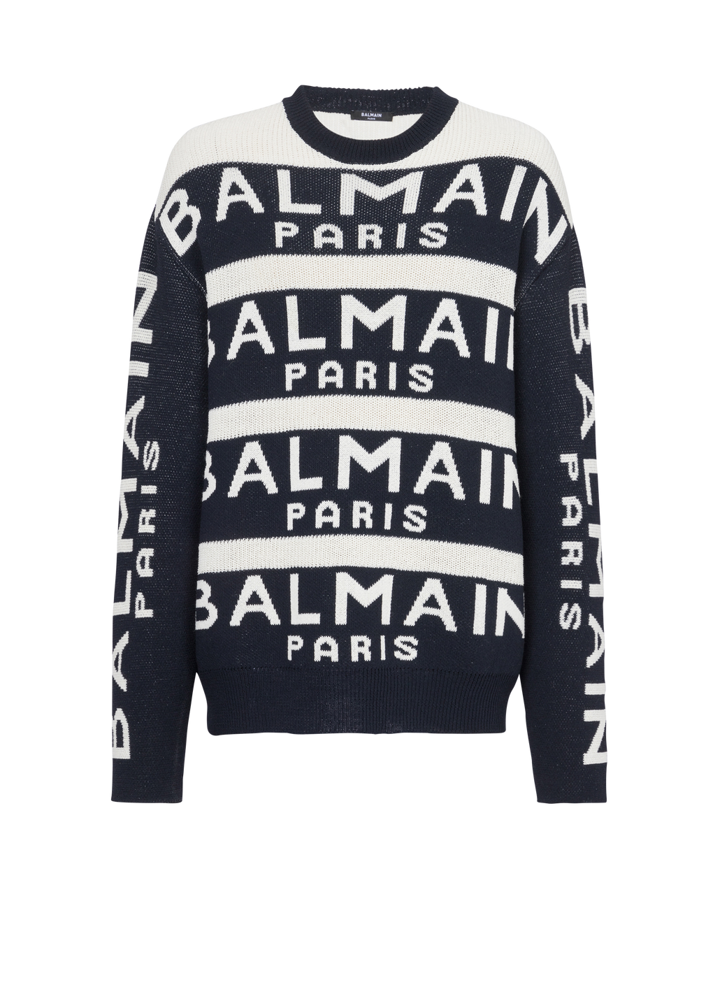 Pullover ricamato con logo Balmain Paris, nero, hi-res