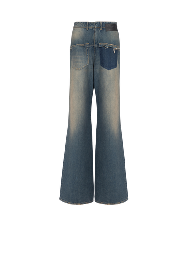 Jeans rovesciati in cotone delavé a gamba larga