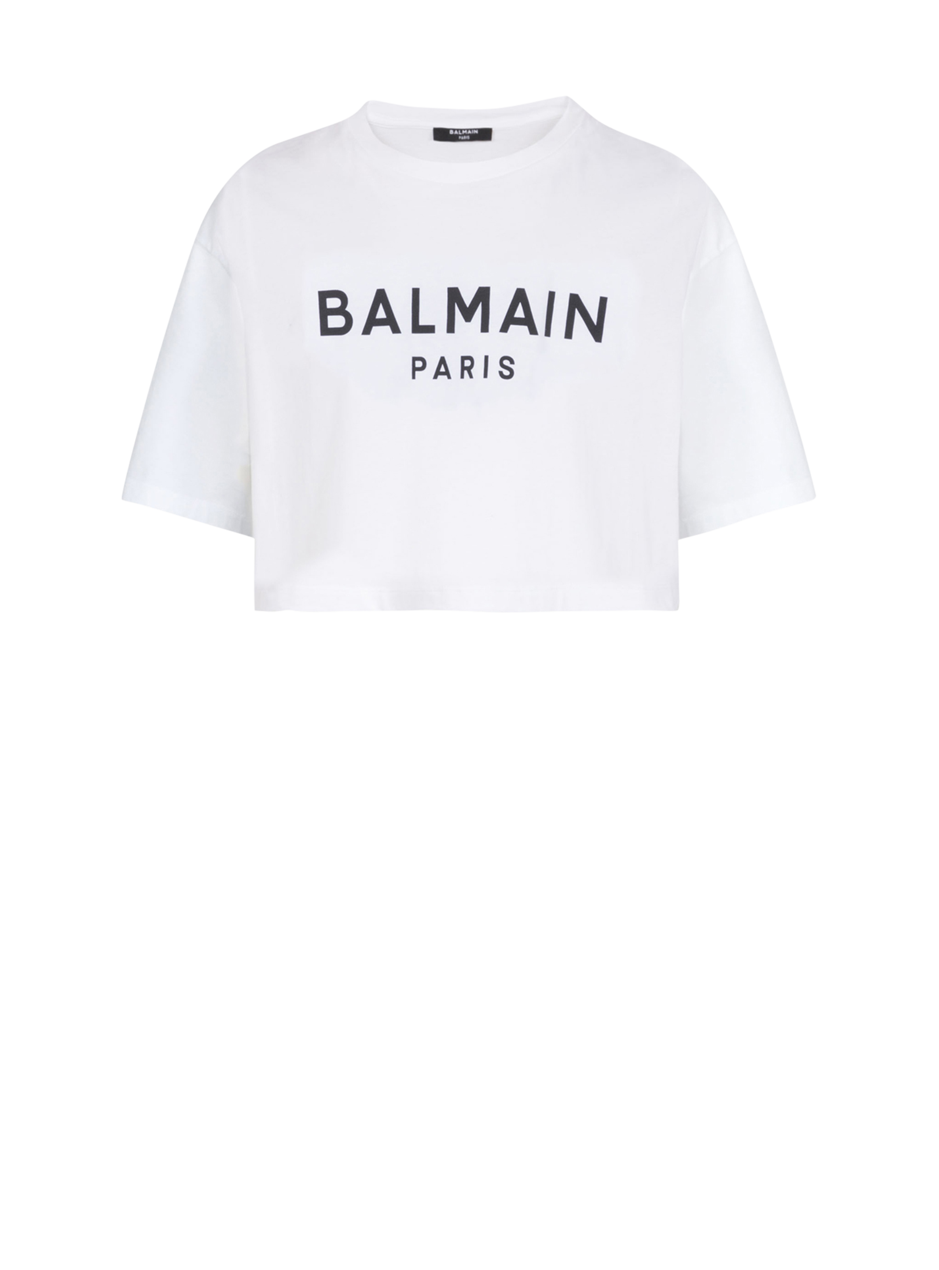T-shirt corta in cotone con logo Balmain, bianco