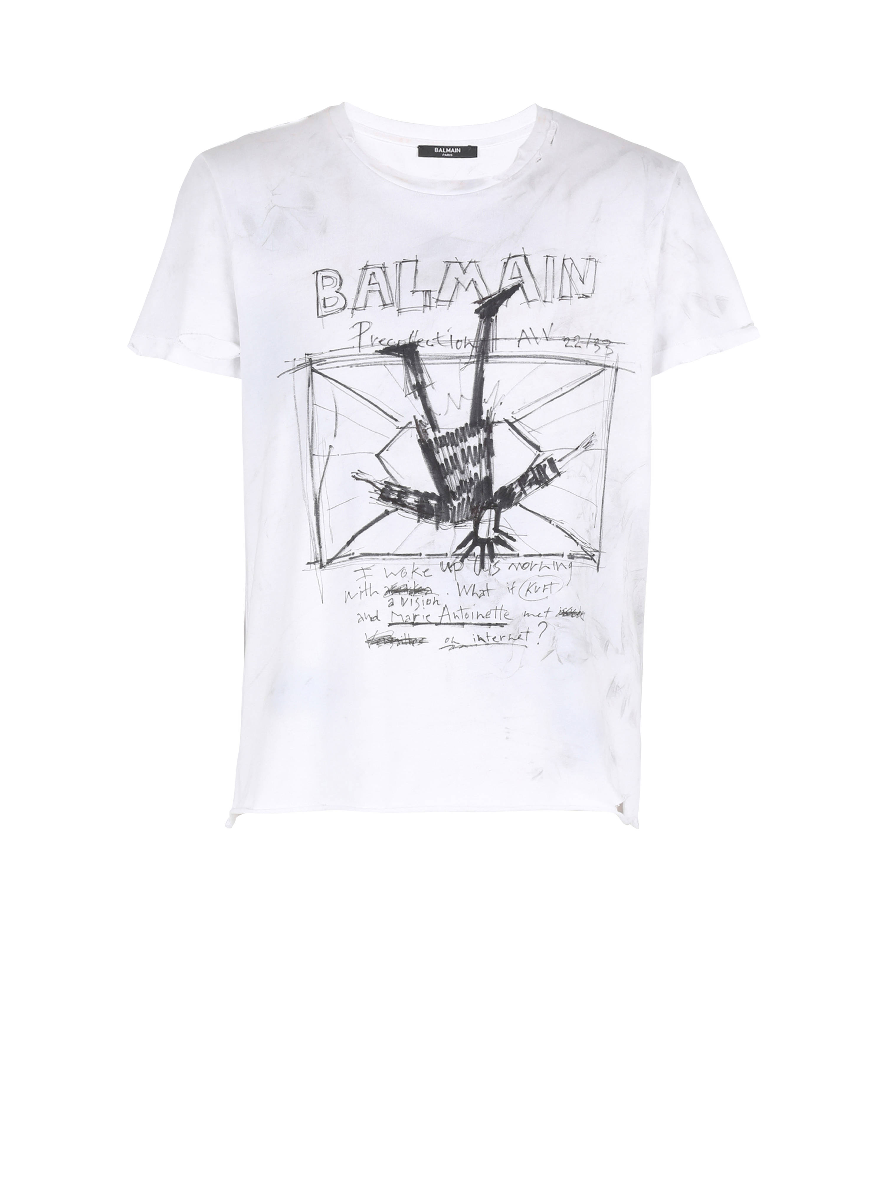 T-shirt in cotone con disegni e logo Balmain, nero