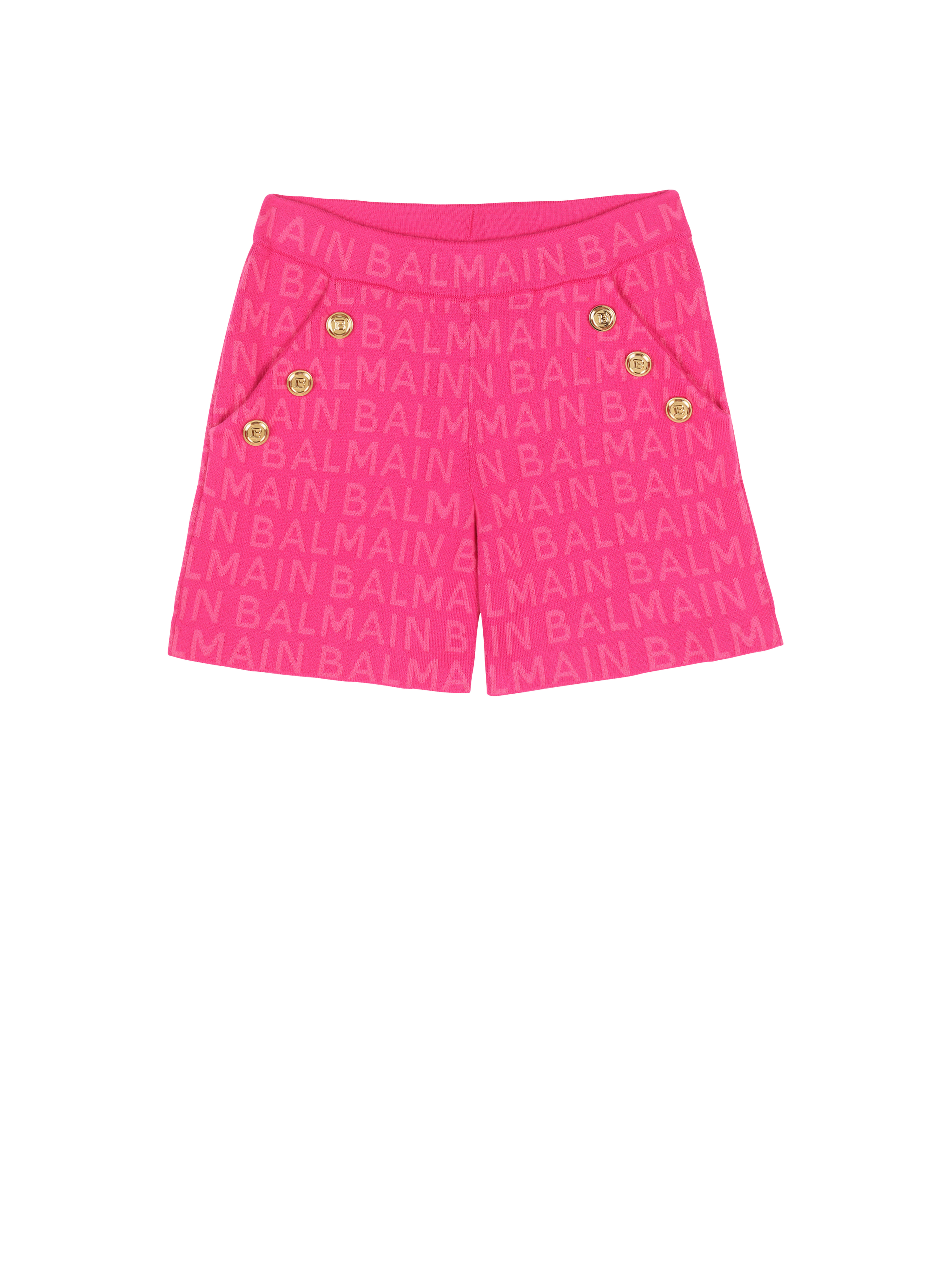 Shorts in cotone con logo Balmain, rosa