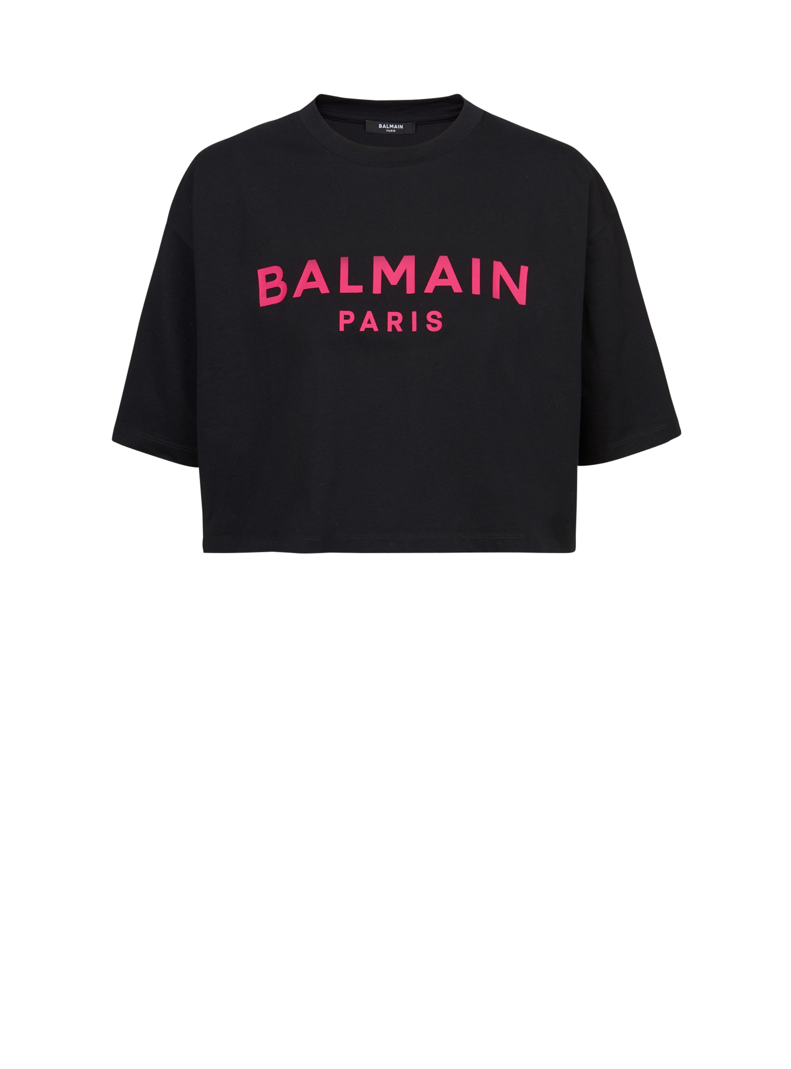 T-shirt corta in cotone con logo Balmain, rosa
