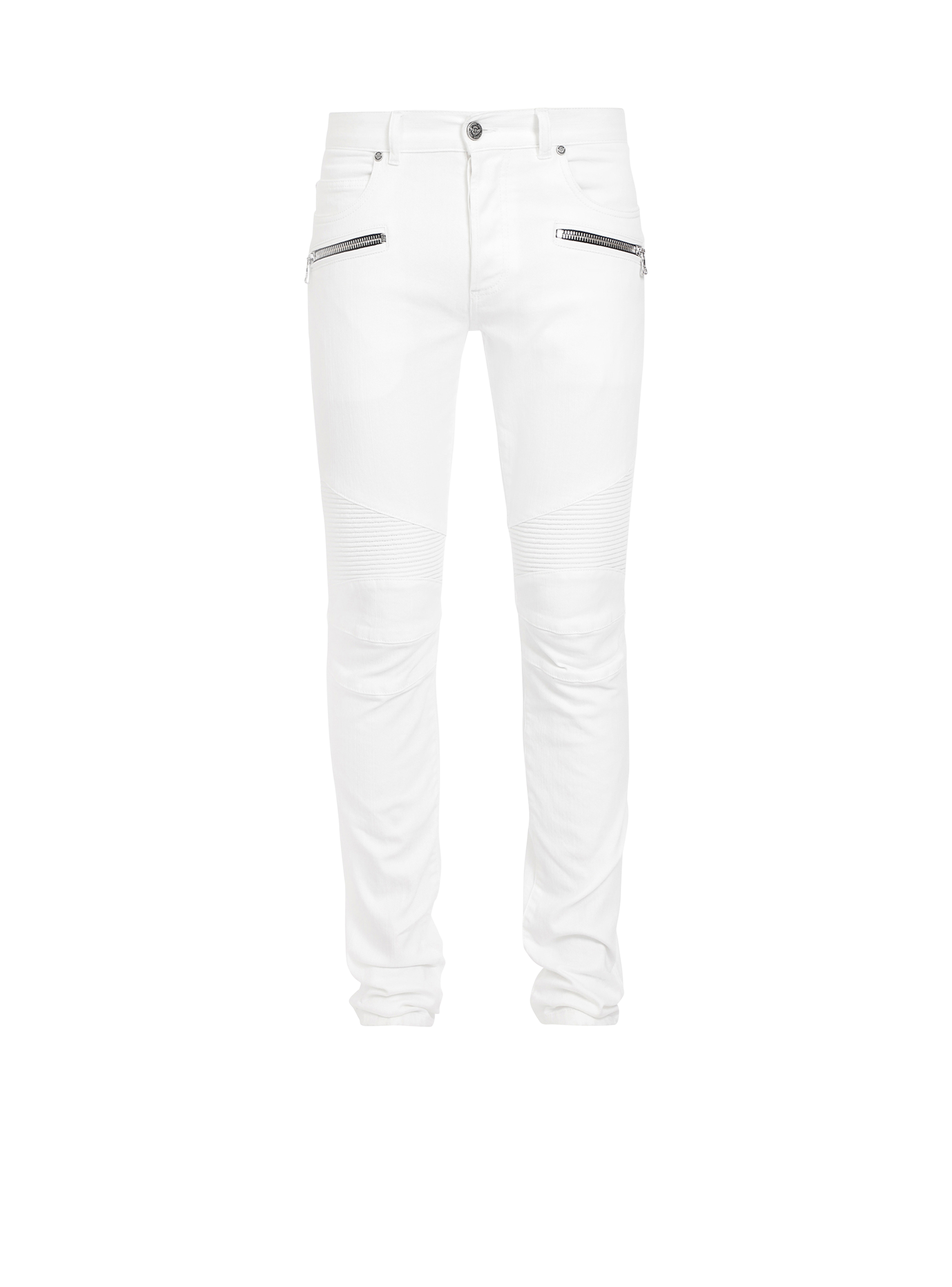 Jeans slim in cotone con strappi, bianco