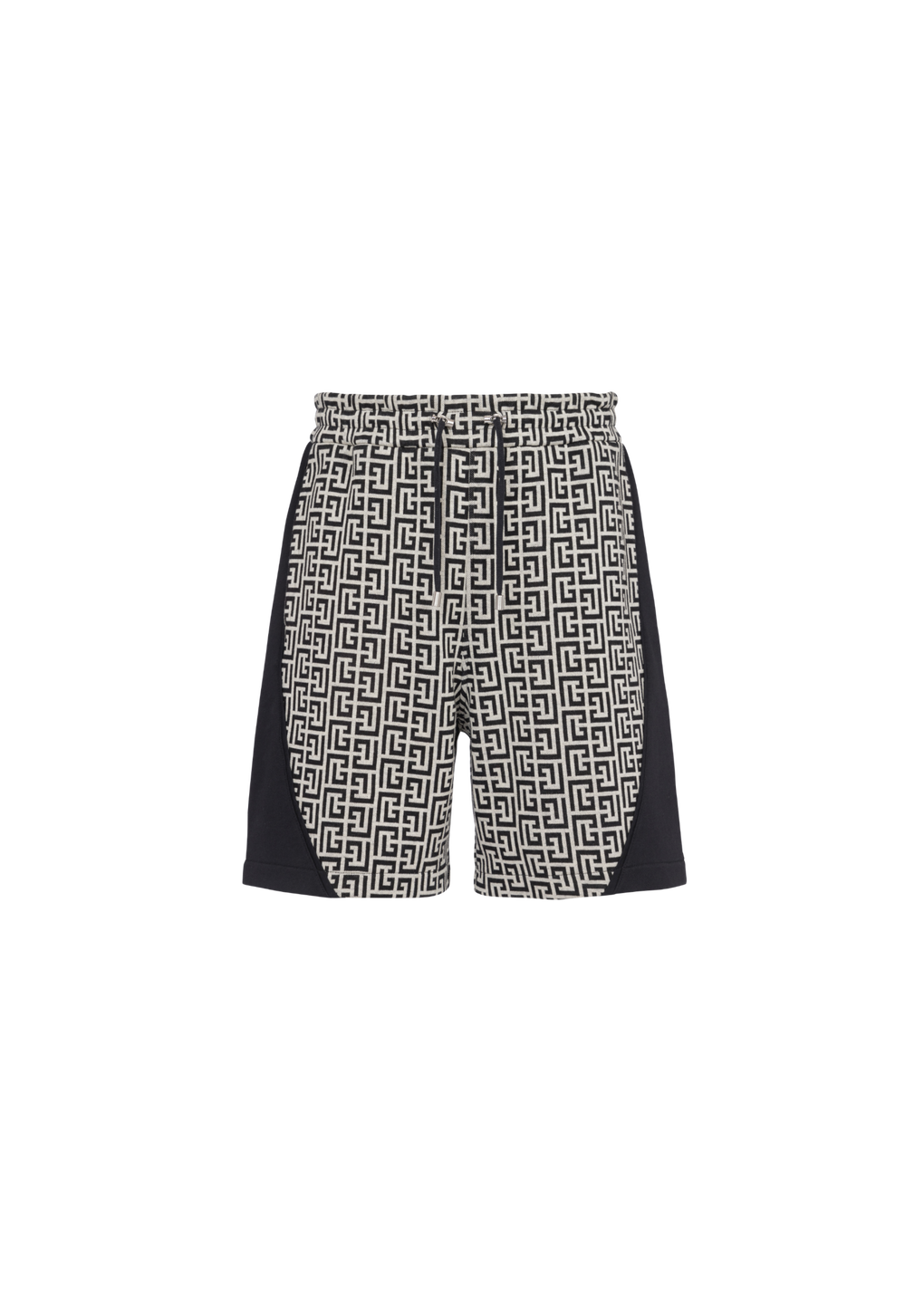 Shorts in cotone con monogramma Balmain e logo in velcro, nero, hi-res