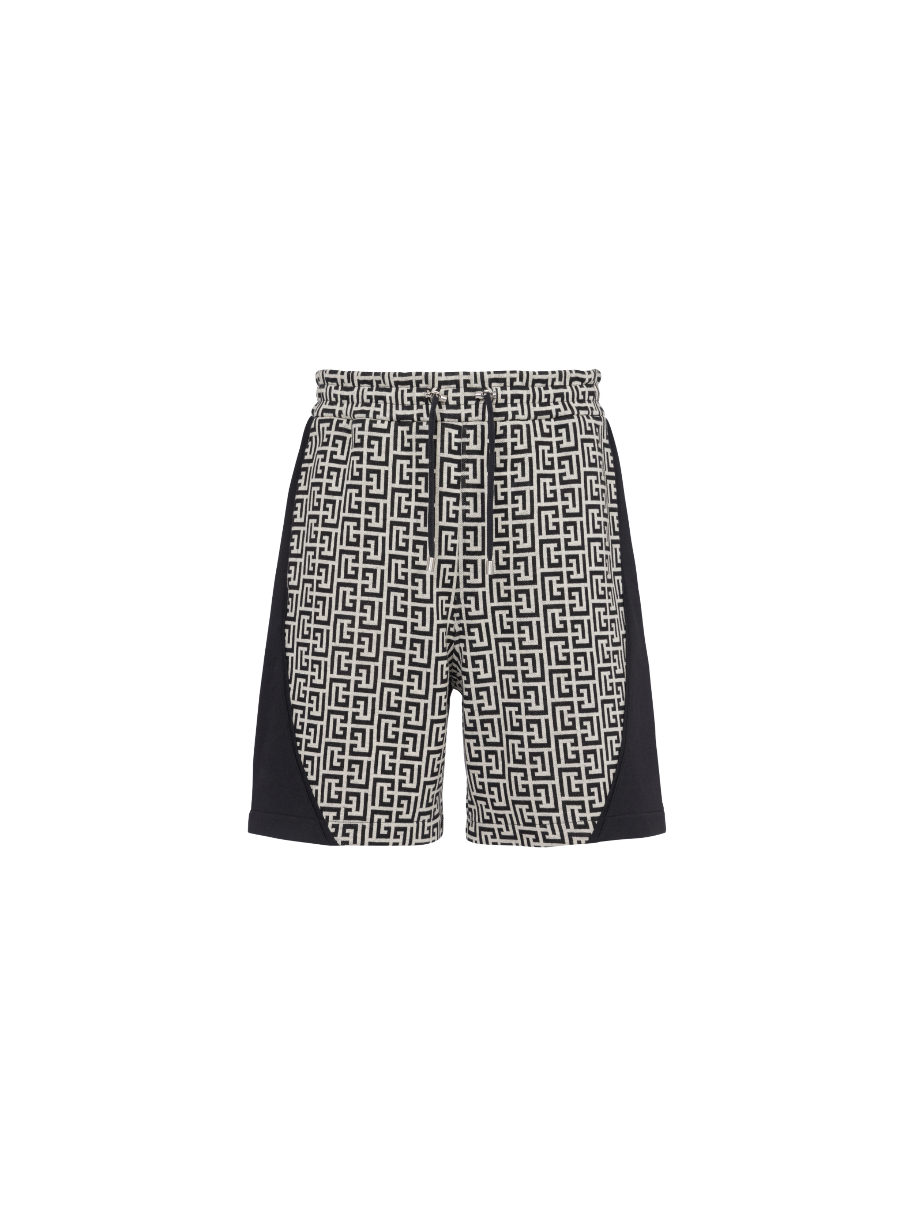 Shorts in cotone con monogramma Balmain e logo in velcro, nero